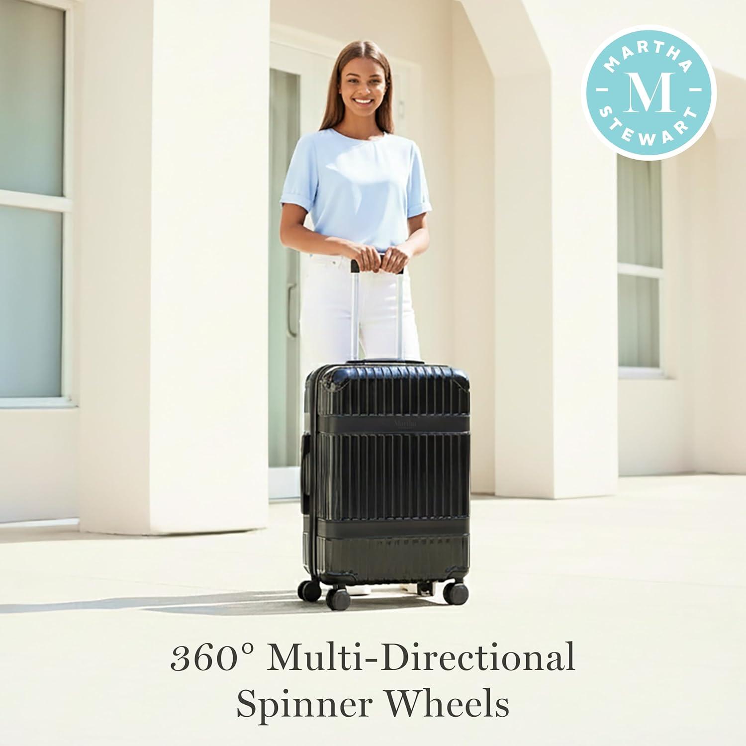 imageMartha Stewart The Bedford 22 Inch Carry On Luggage Hardshell Rolling Suitcase with Spinner Wheels BlackBlack