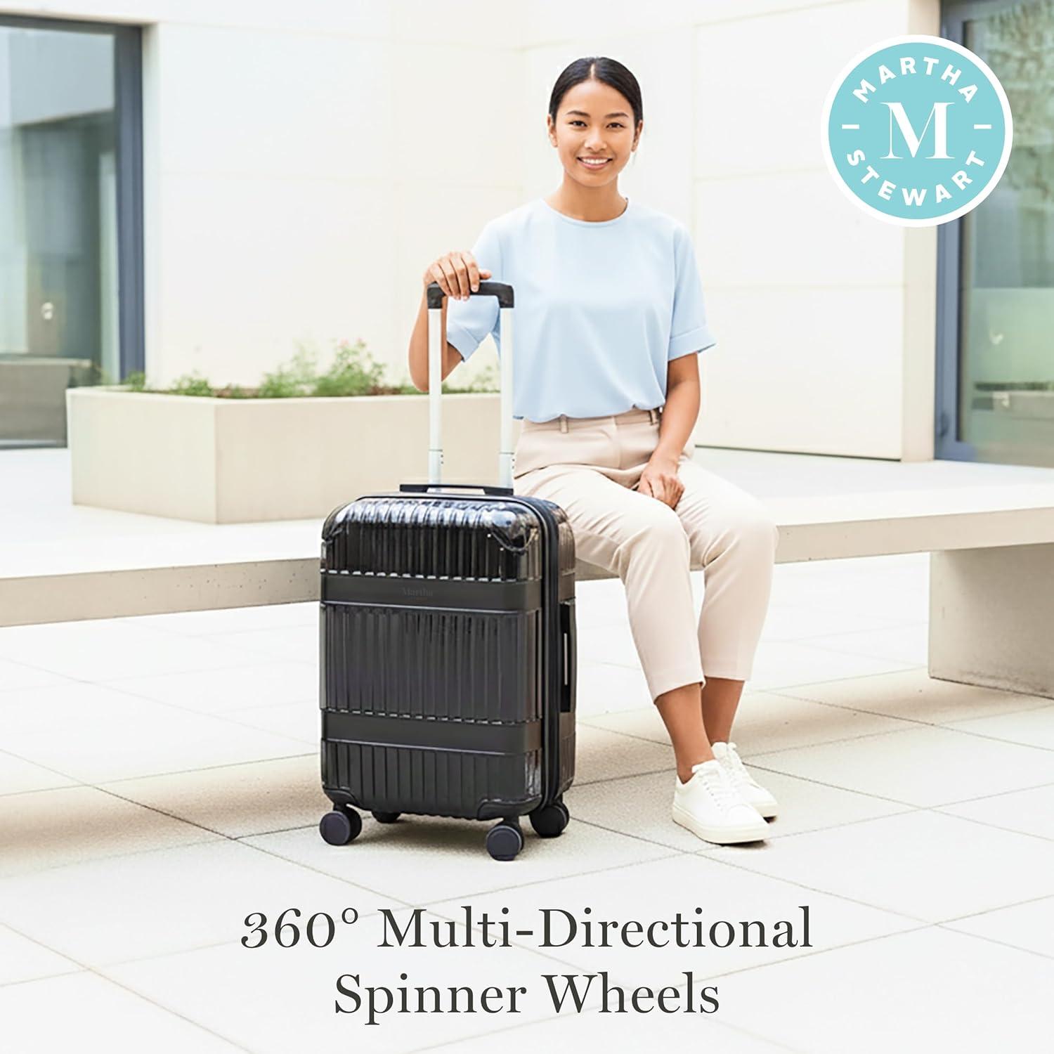 imageMartha Stewart The Bedford 22 Inch Carry On Luggage Hardshell Rolling Suitcase with Spinner Wheels BlackBlack