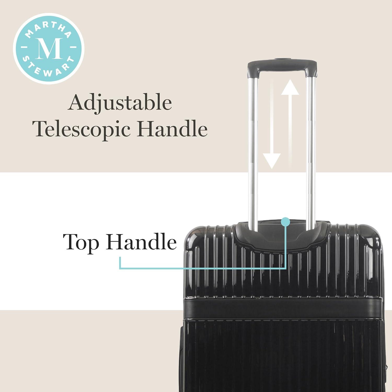 imageMartha Stewart The Bedford 22 Inch Carry On Luggage Hardshell Rolling Suitcase with Spinner Wheels BlackBlack