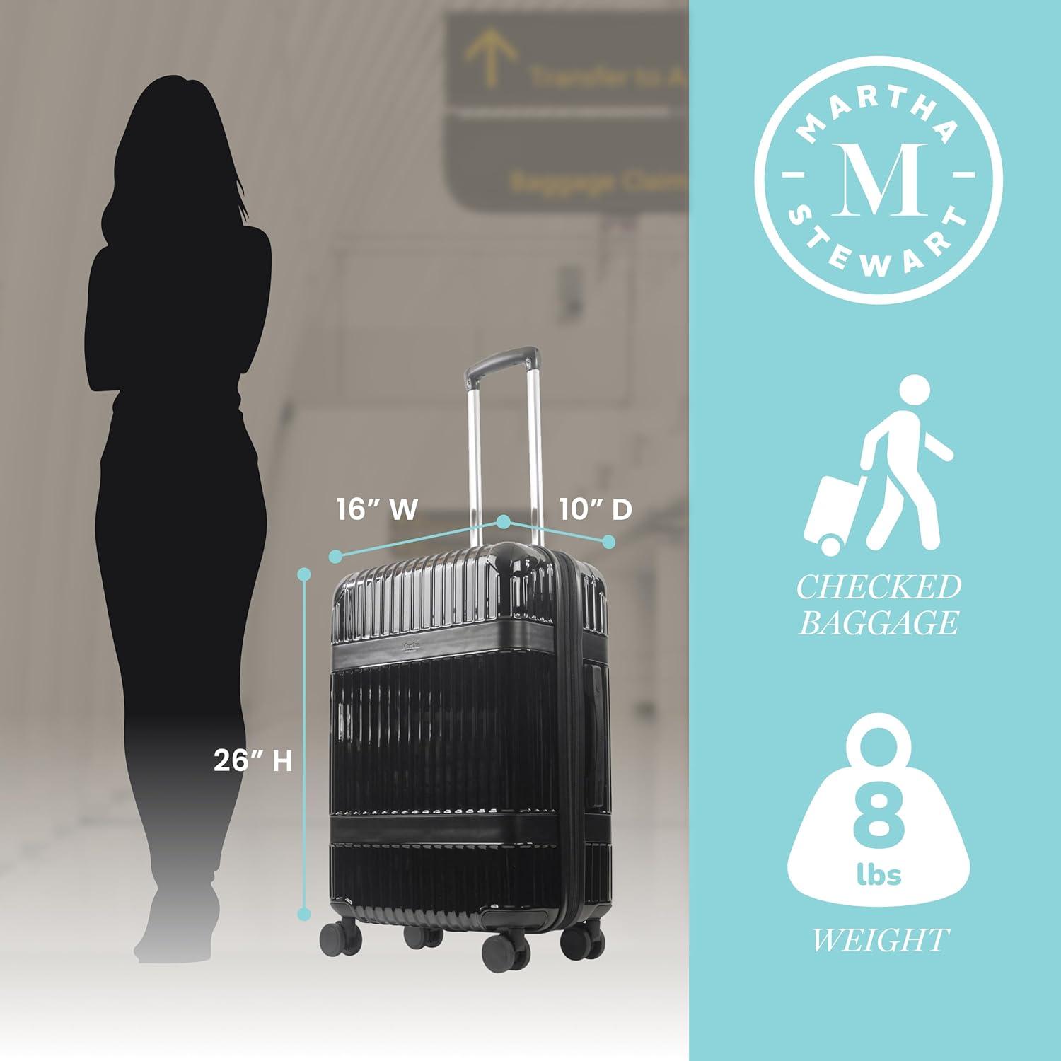 imageMartha Stewart The Bedford 22 Inch Carry On Luggage Hardshell Rolling Suitcase with Spinner Wheels BlackBlack