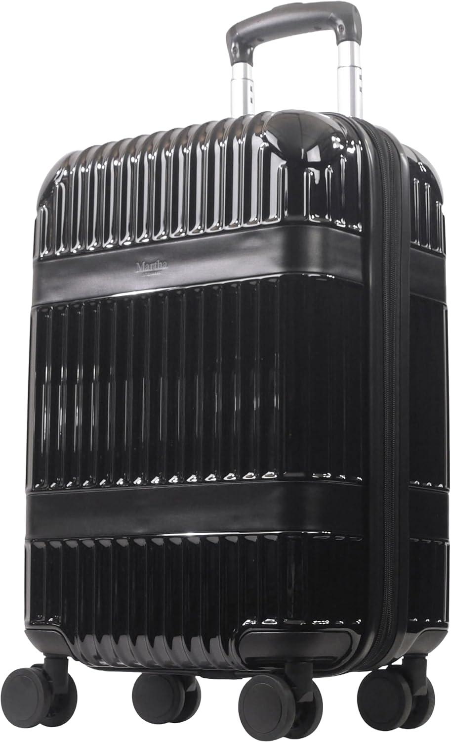 imageMartha Stewart The Bedford 22 Inch Carry On Luggage Hardshell Rolling Suitcase with Spinner Wheels BlackBlack