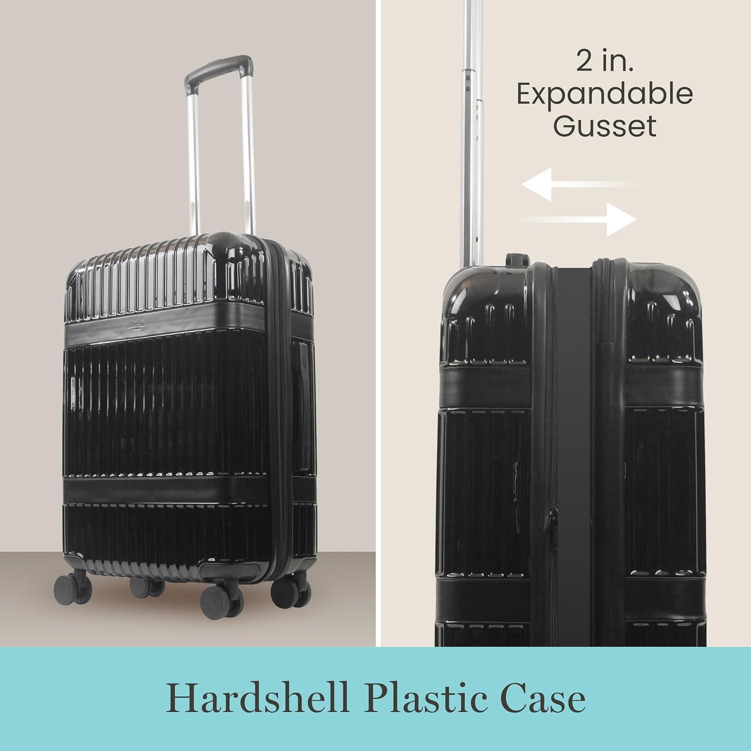 imageMartha Stewart The Bedford 22 Inch Carry On Luggage Hardshell Rolling Suitcase with Spinner Wheels BlackBlack