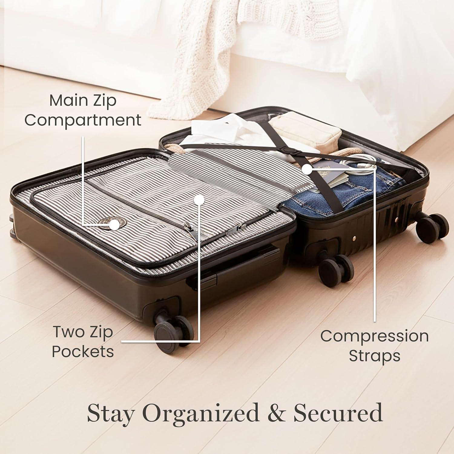imageMartha Stewart The Bedford 22 Inch Carry On Luggage Hardshell Rolling Suitcase with Spinner Wheels BlackBlack