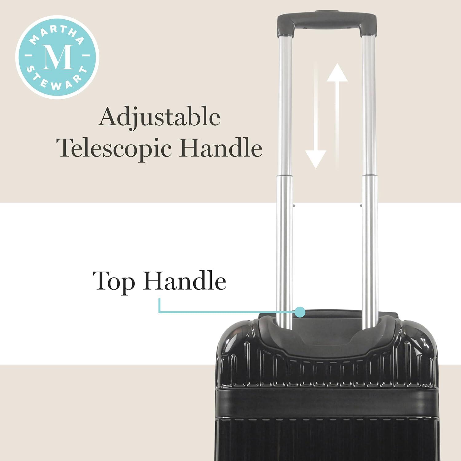 imageMartha Stewart The Bedford 22 Inch Carry On Luggage Hardshell Rolling Suitcase with Spinner Wheels BlackBlack