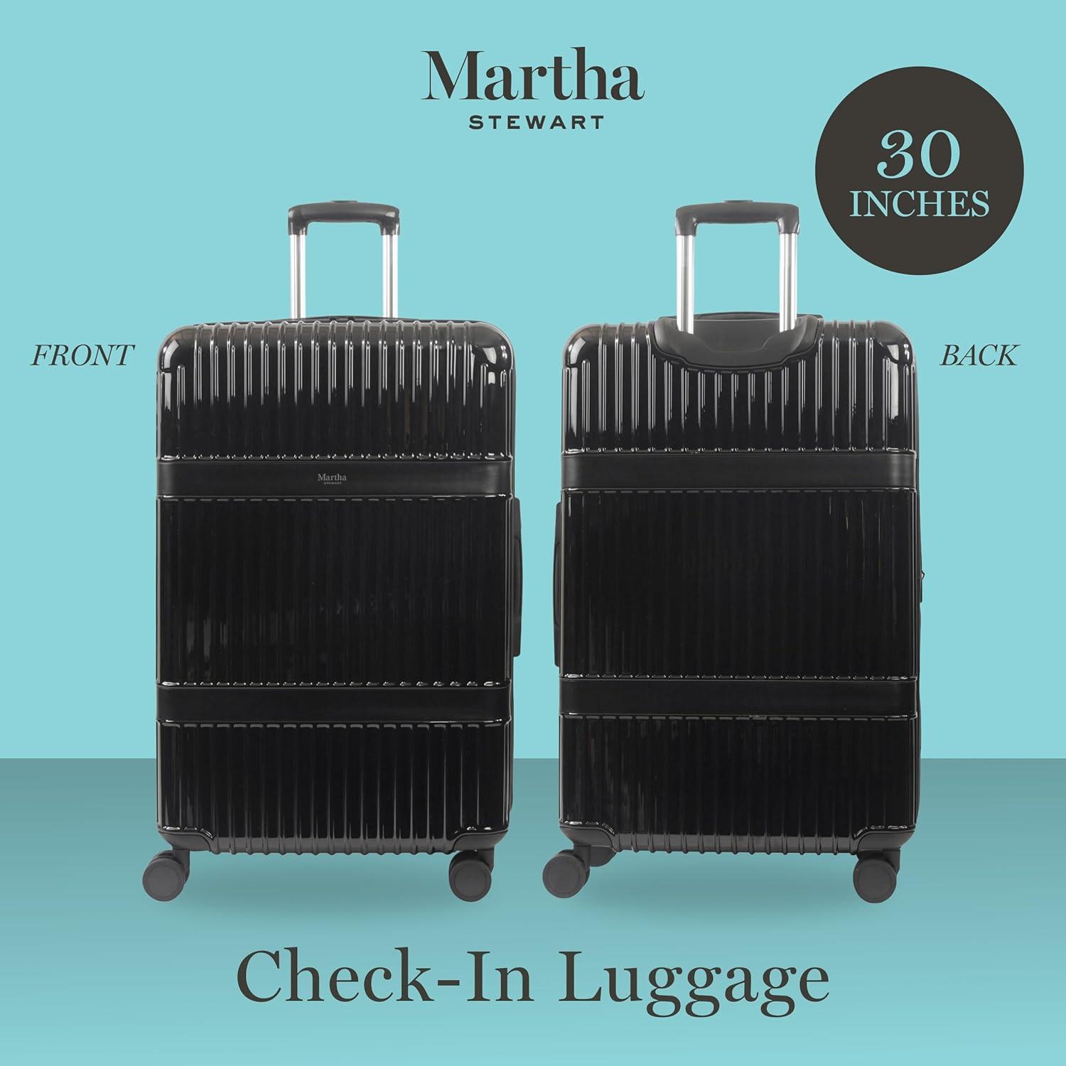 imageMartha Stewart The Bedford 22 Inch Carry On Luggage Hardshell Rolling Suitcase with Spinner Wheels BlackBlack