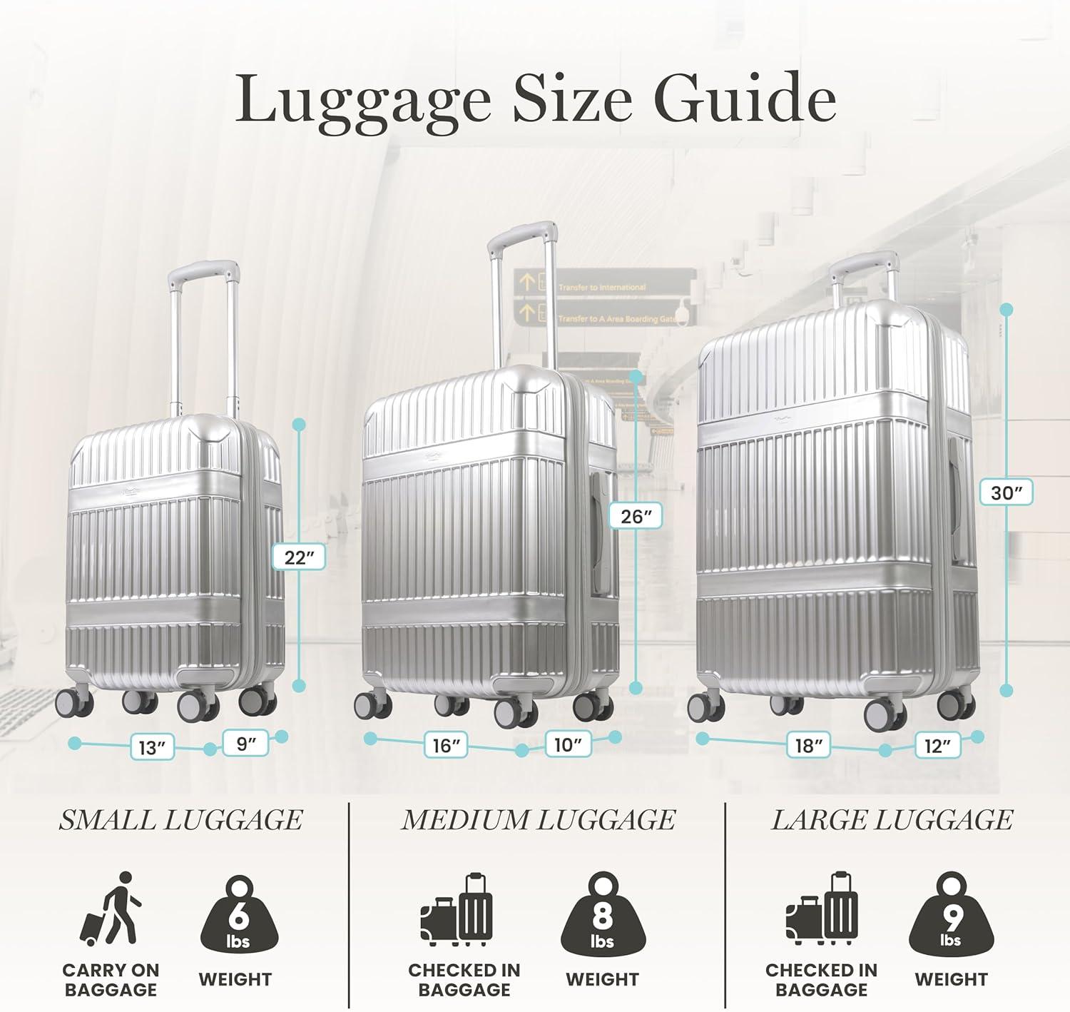imageMartha Stewart The Bedford 22 Inch Carry On Luggage Hardshell Rolling Suitcase with Spinner Wheels BlackSilver