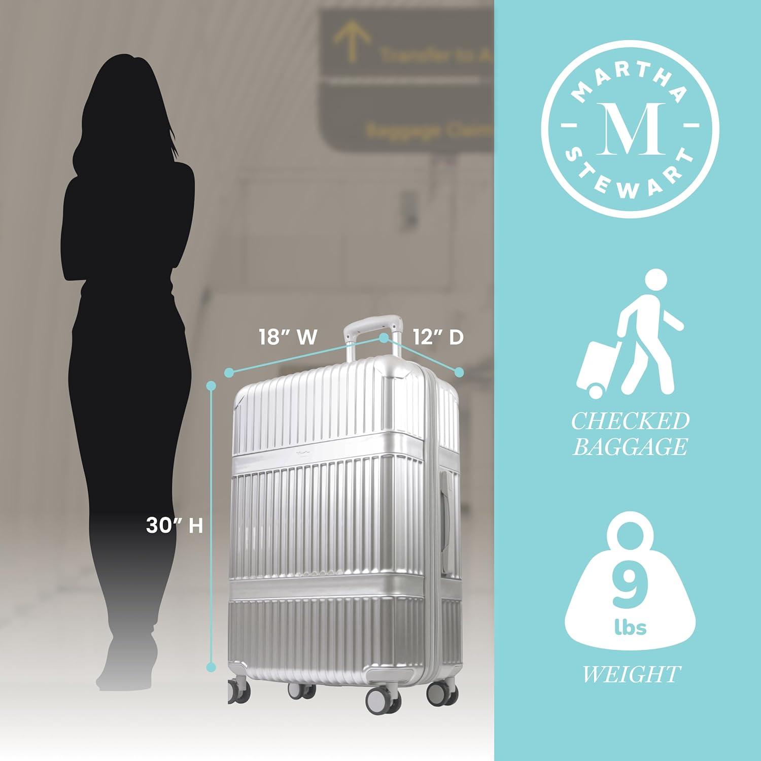 imageMartha Stewart The Bedford 22 Inch Carry On Luggage Hardshell Rolling Suitcase with Spinner Wheels BlackSilver
