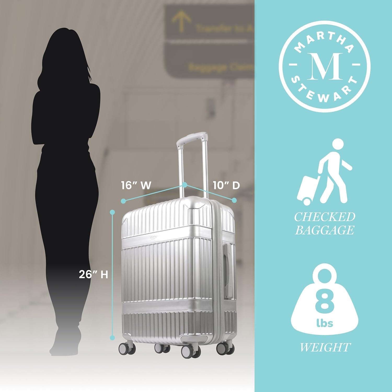 imageMartha Stewart The Bedford 22 Inch Carry On Luggage Hardshell Rolling Suitcase with Spinner Wheels BlackSilver