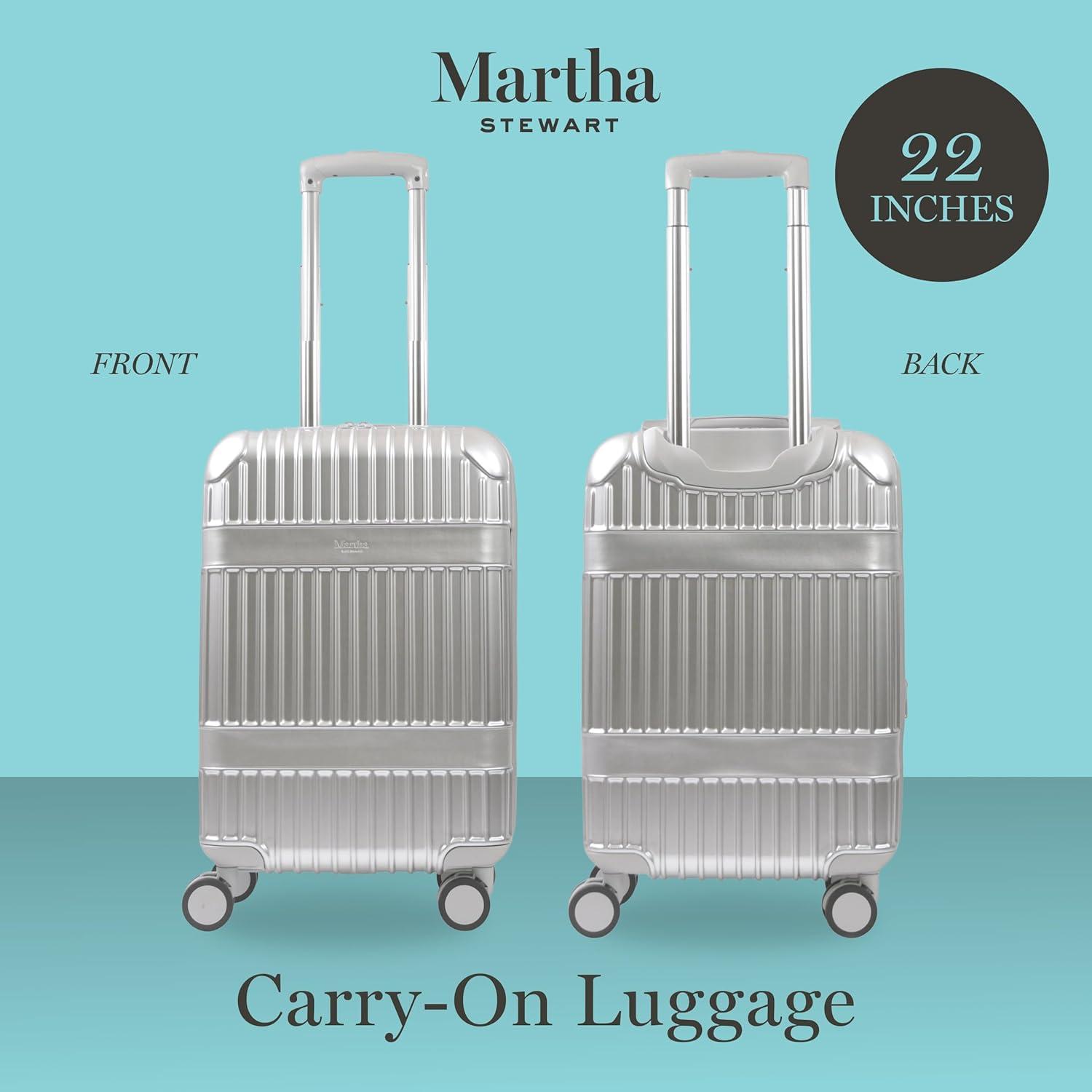 imageMartha Stewart The Bedford 22 Inch Carry On Luggage Hardshell Rolling Suitcase with Spinner Wheels BlackSilver