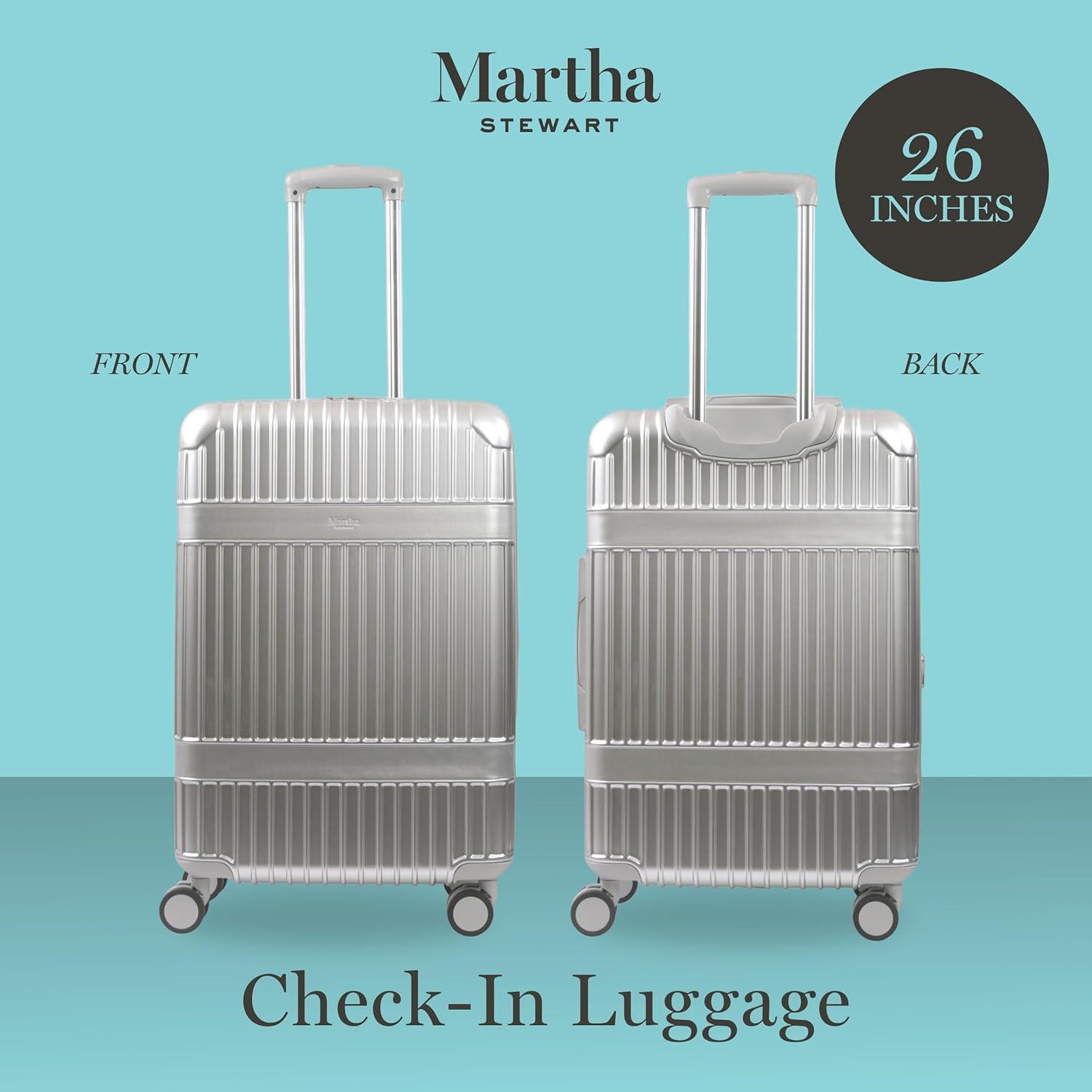 imageMartha Stewart The Bedford 22 Inch Carry On Luggage Hardshell Rolling Suitcase with Spinner Wheels BlackSilver
