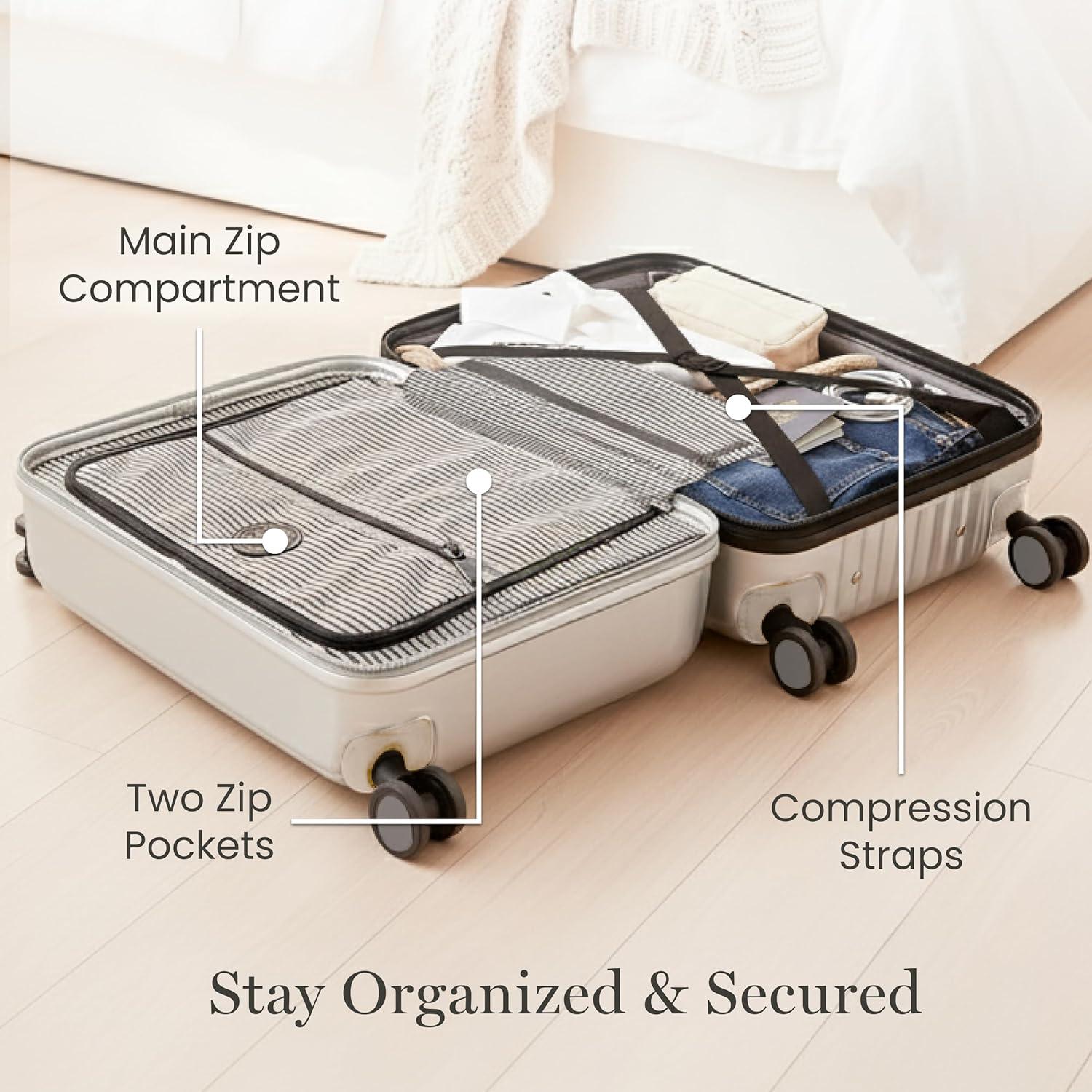 imageMartha Stewart The Bedford 22 Inch Carry On Luggage Hardshell Rolling Suitcase with Spinner Wheels BlackSilver