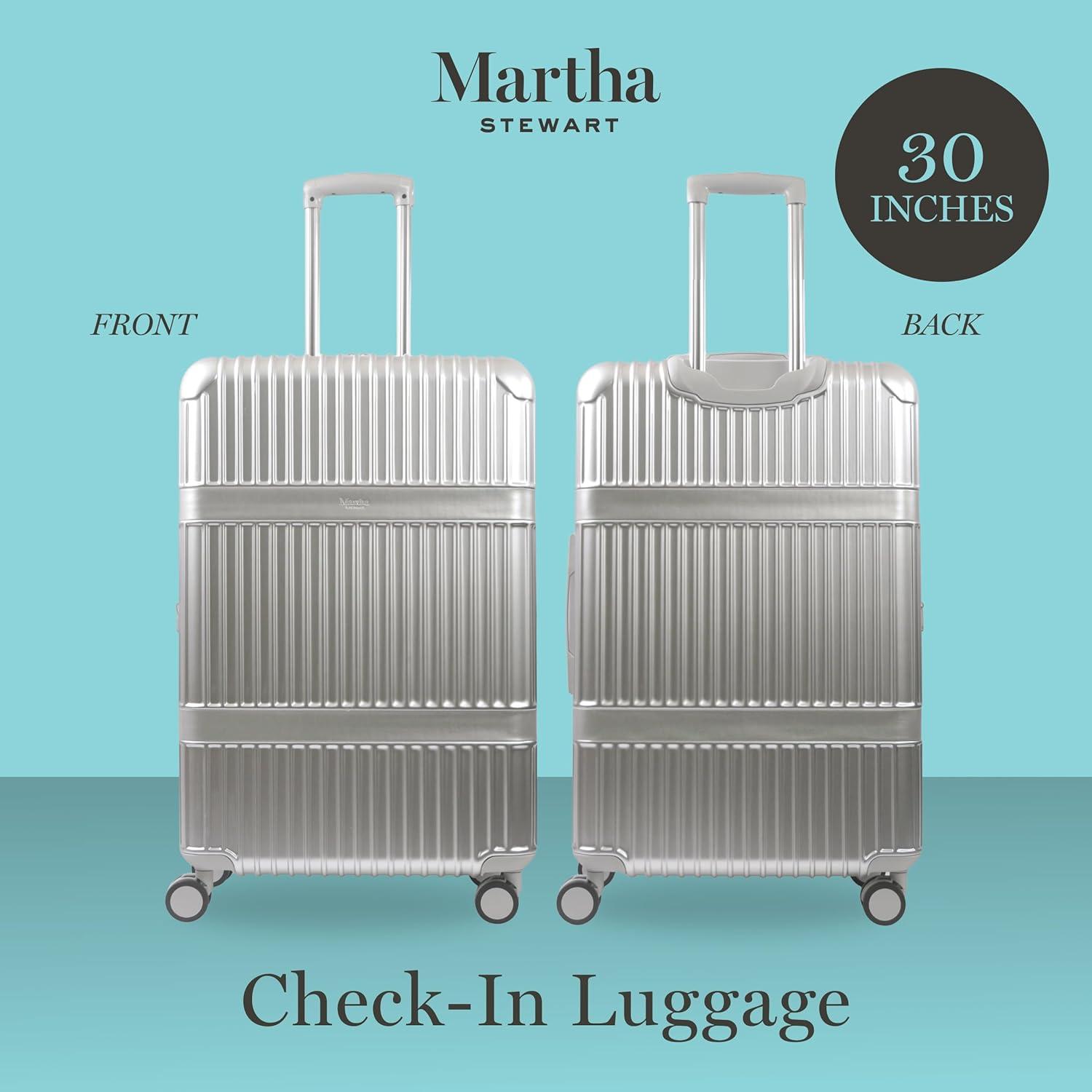 imageMartha Stewart The Bedford 22 Inch Carry On Luggage Hardshell Rolling Suitcase with Spinner Wheels BlackSilver