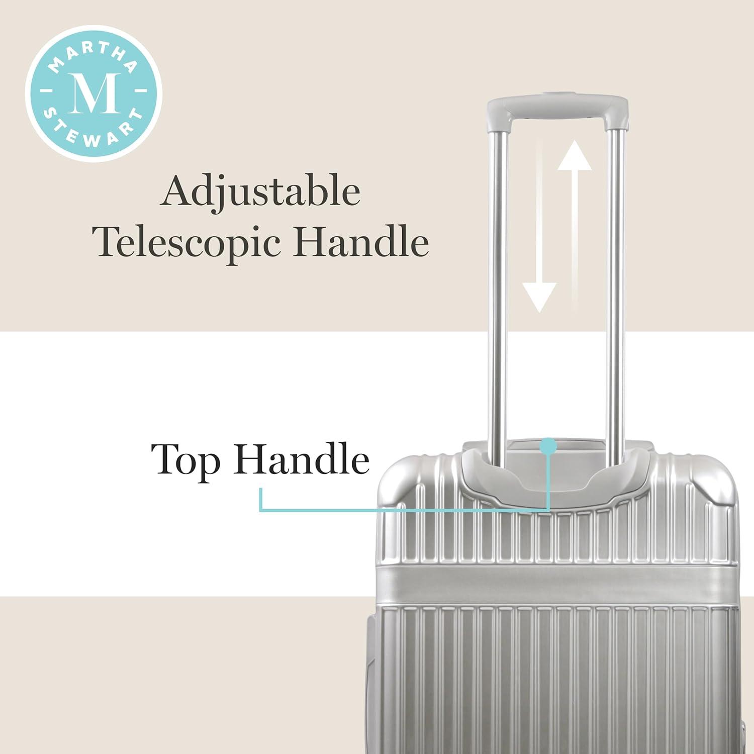 imageMartha Stewart The Bedford 22 Inch Carry On Luggage Hardshell Rolling Suitcase with Spinner Wheels BlackSilver