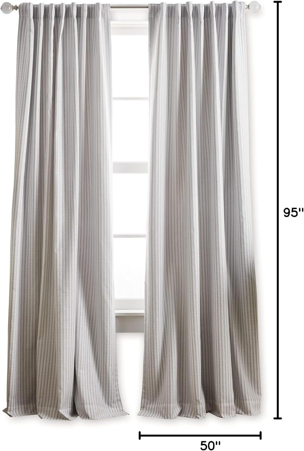 imageMartha Stewart Ticking Stripe Blackout Lining Rod PocketBack Tab Window Curtain Panel Pair 95 WhiteIndigoWhiteGrey