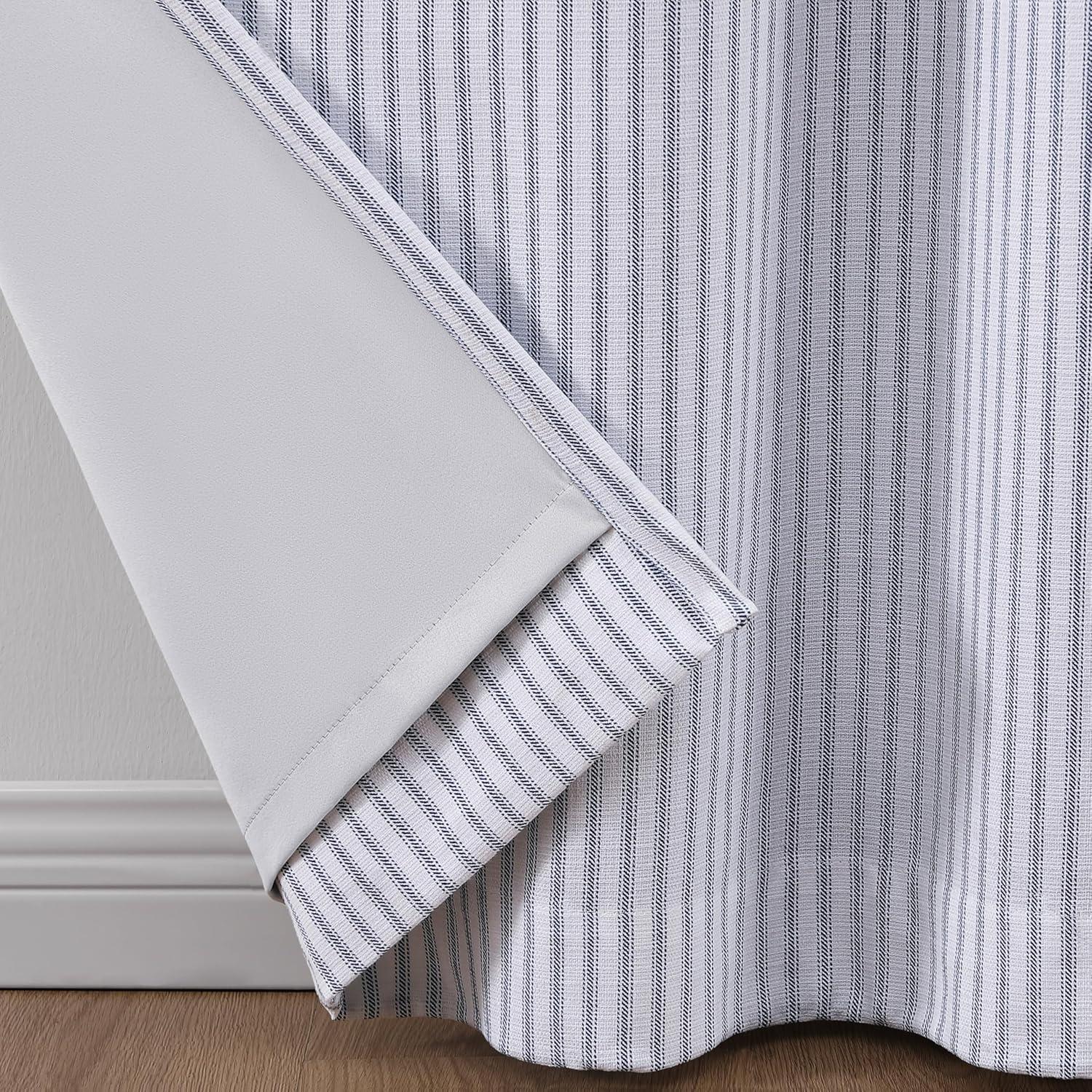 imageMartha Stewart Ticking Stripe Blackout Lining Rod PocketBack Tab Window Curtain Panel Pair 95 WhiteIndigoWhiteIndigo