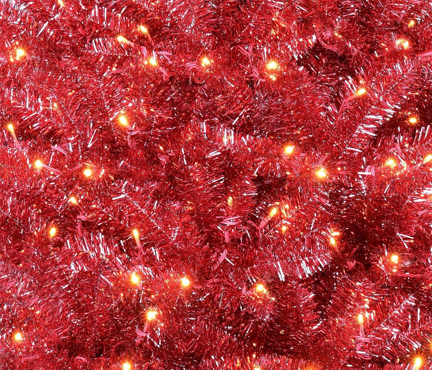 imageMartha Stewart Tinsel PreLit Artificial Christmas Tree Clear Lights Pink LED 7 ft