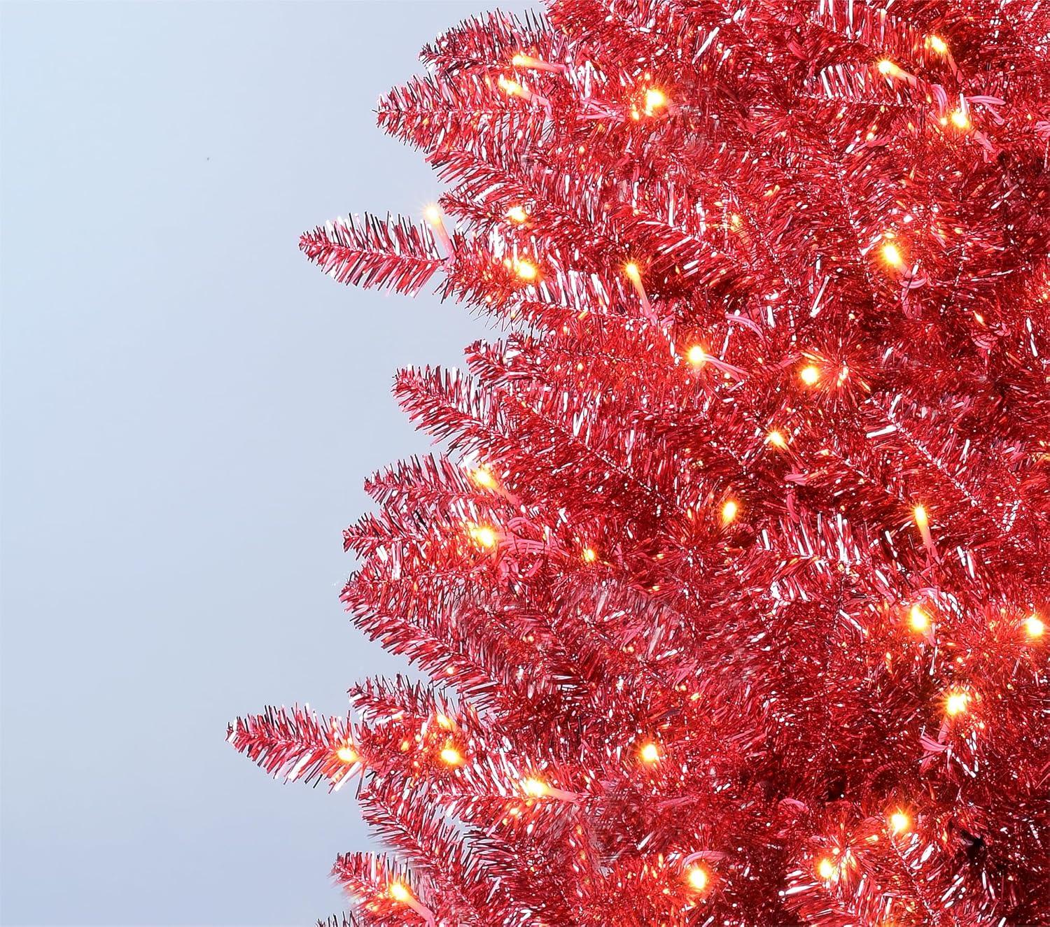imageMartha Stewart Tinsel PreLit Artificial Christmas Tree Clear Lights Pink LED 7 ft