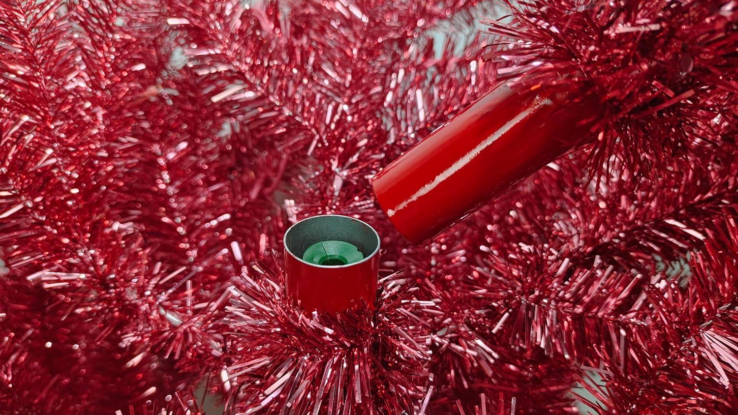 imageMartha Stewart Tinsel PreLit Artificial Christmas Tree Clear Lights Pink LED 7 ft