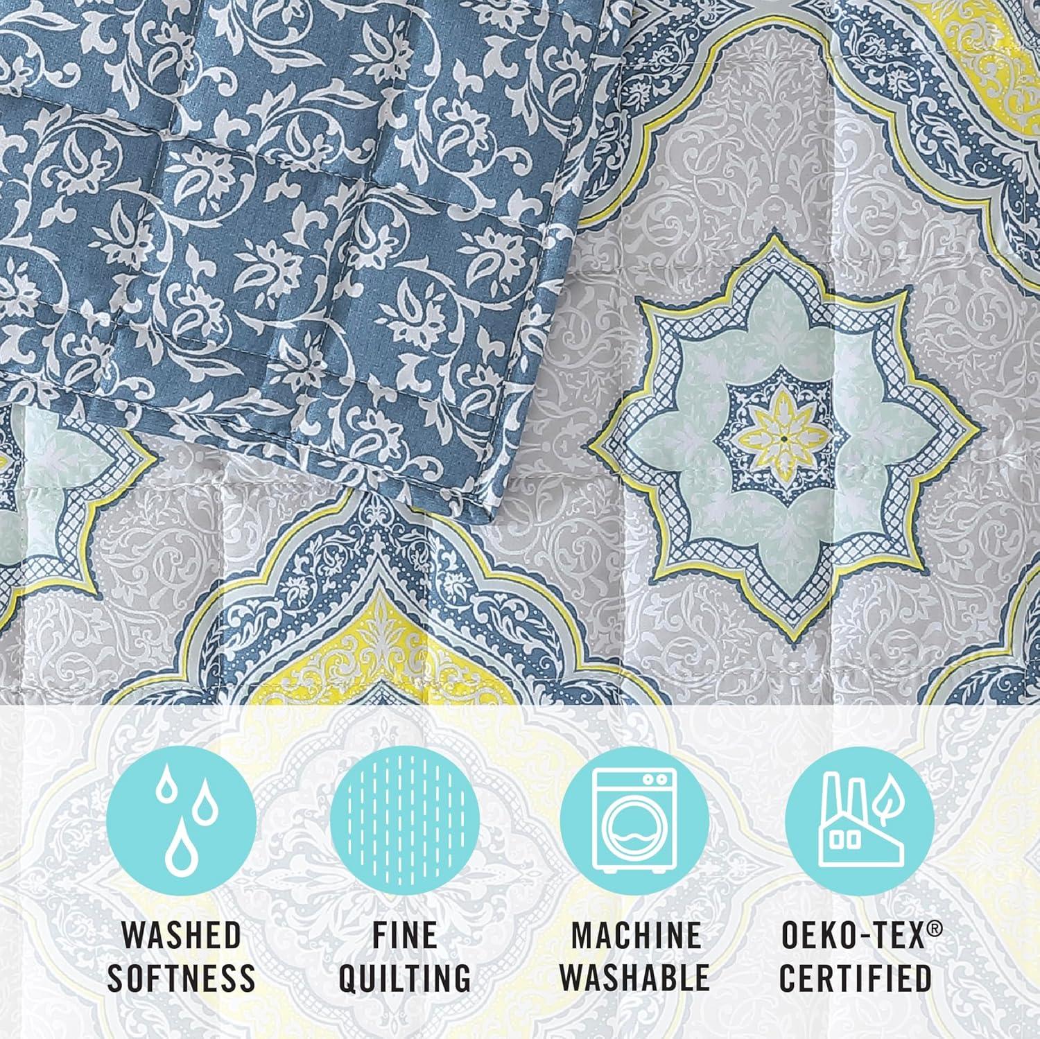 imageMartha Stewart Twin Size Quilt Bedding Set 2 Piece Soft Washed Microfiber Printed Bedspread Reversible All Season 1 Quilt 1 Standard Pillow Sham Blue White amp Red Painted Floral PrintJamie Medallion
