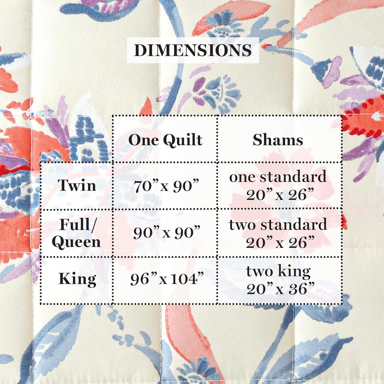 imageMartha Stewart Twin Size Quilt Bedding Set 2 Piece Soft Washed Microfiber Printed Bedspread Reversible All Season 1 Quilt 1 Standard Pillow Sham Blue White amp Red Painted Floral PrintNadine Painted Jacobean