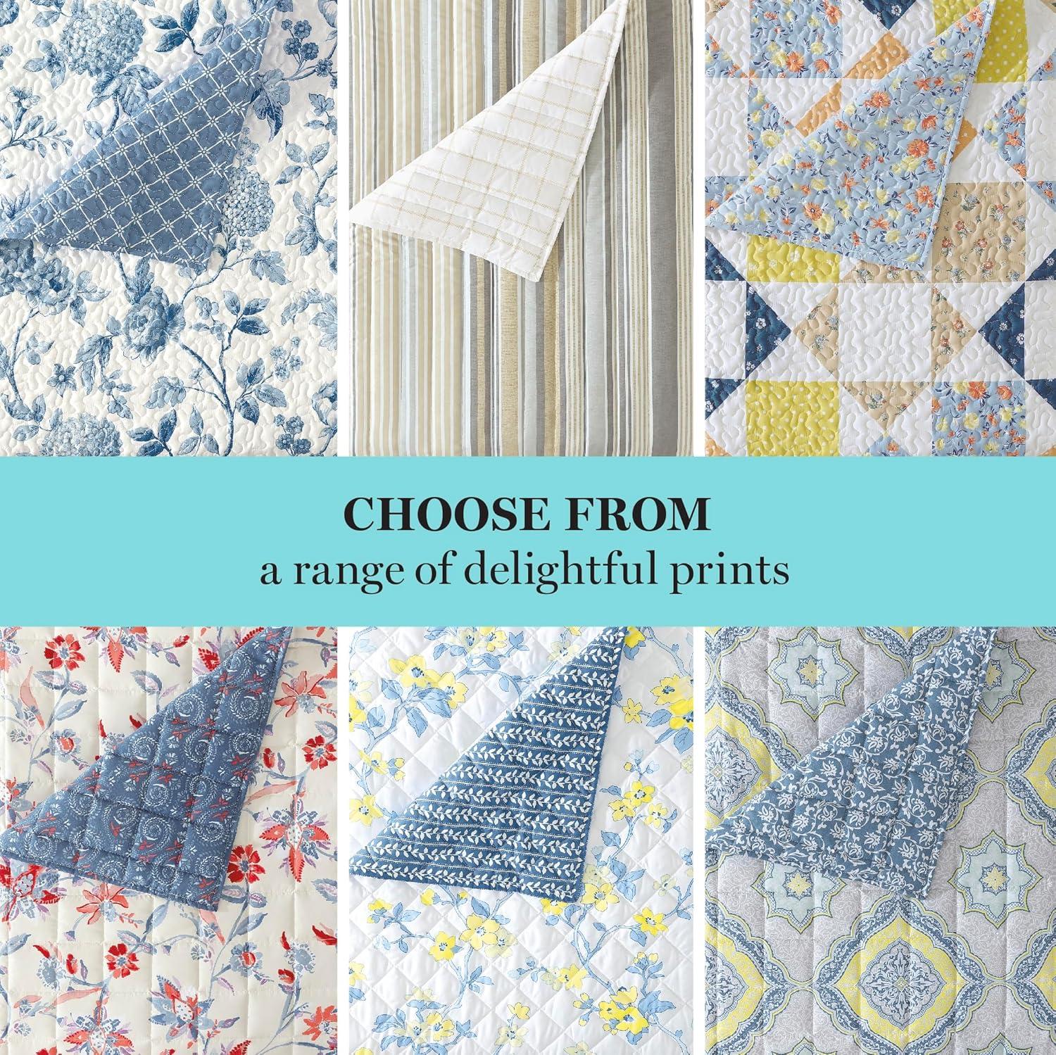 imageMartha Stewart Twin Size Quilt Bedding Set 2 Piece Soft Washed Microfiber Printed Bedspread Reversible All Season 1 Quilt 1 Standard Pillow Sham Blue White amp Red Painted Floral PrintJamie Medallion