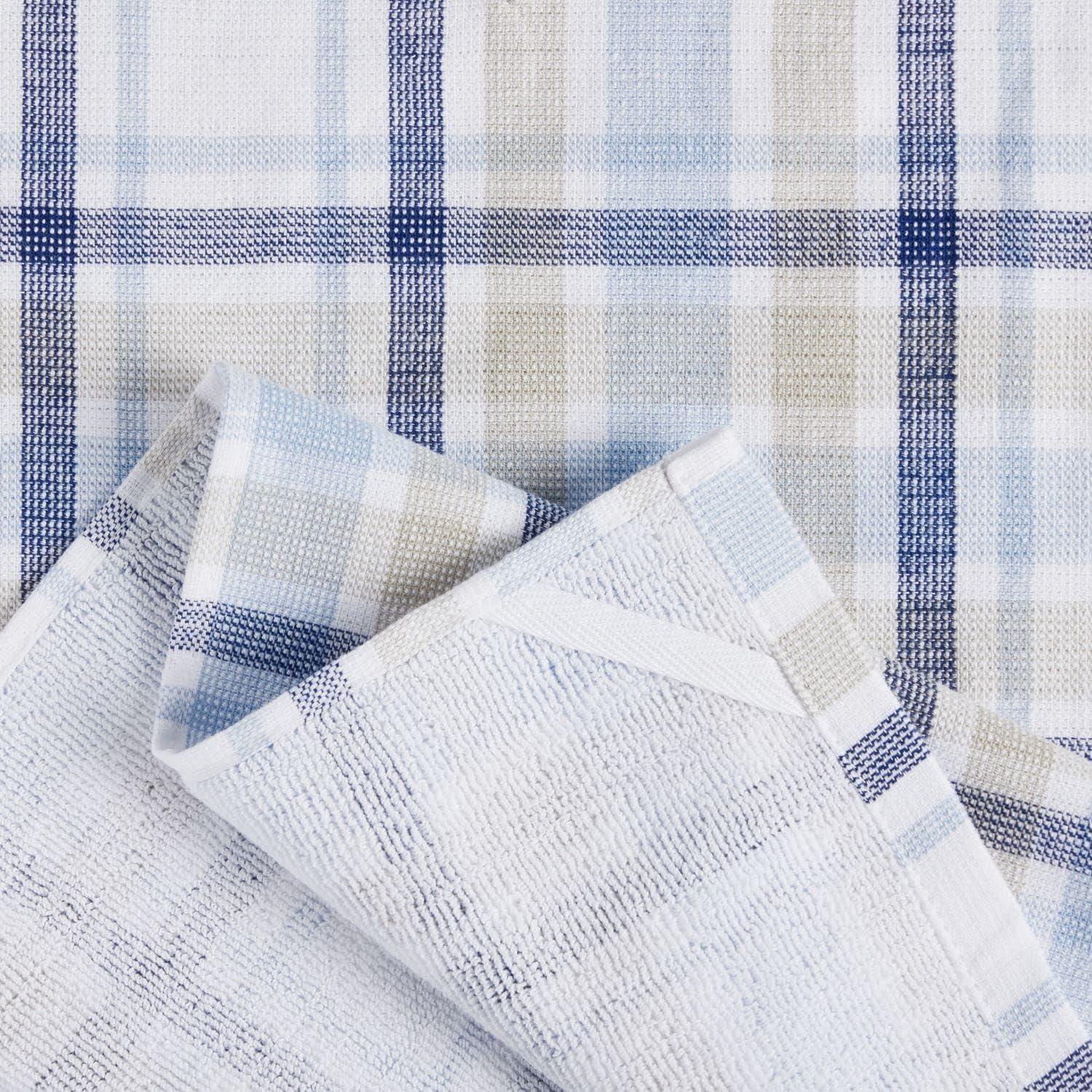 imageMartha Stewart Valley Plaid Kitchen Towel 2Pack Set Yellow 16x28Indigo