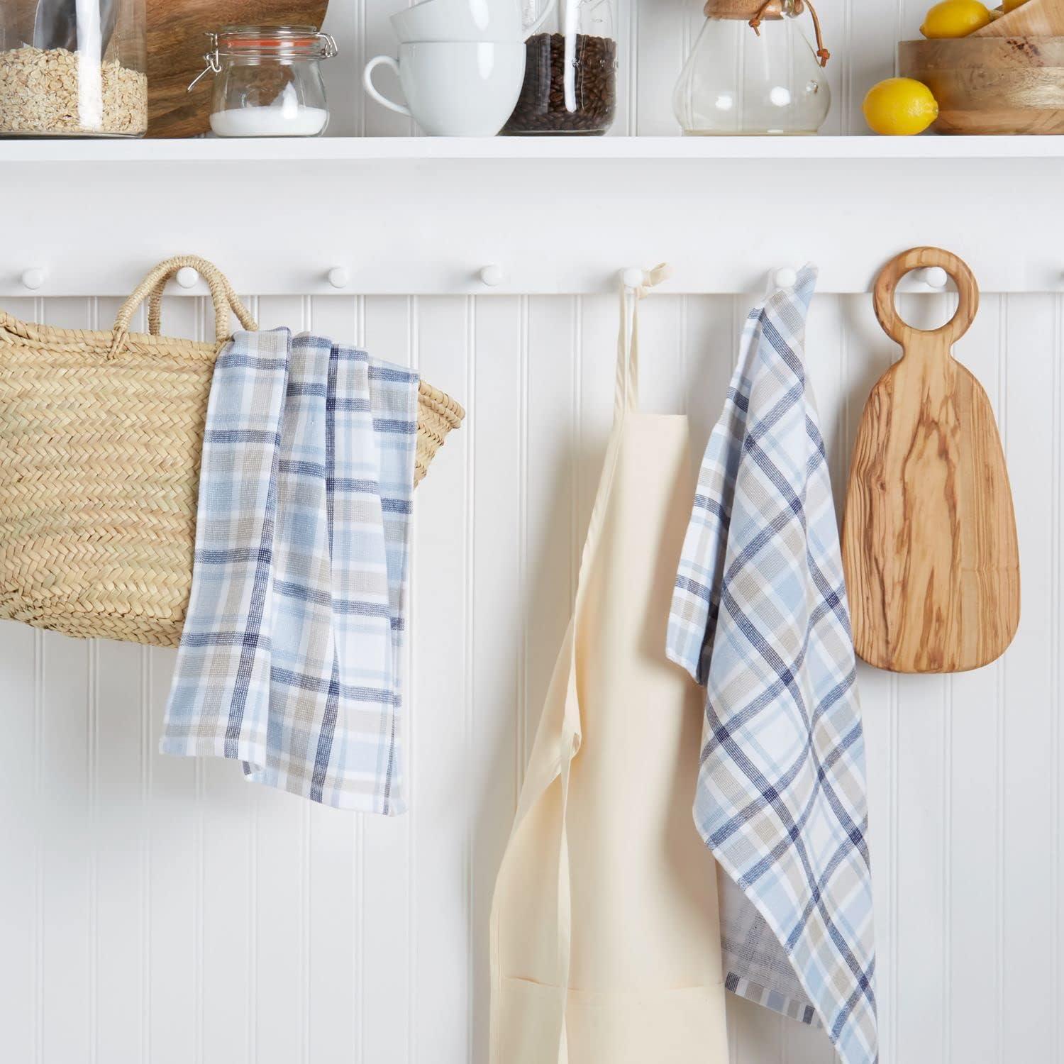 imageMartha Stewart Valley Plaid Kitchen Towel 2Pack Set Yellow 16x28Indigo