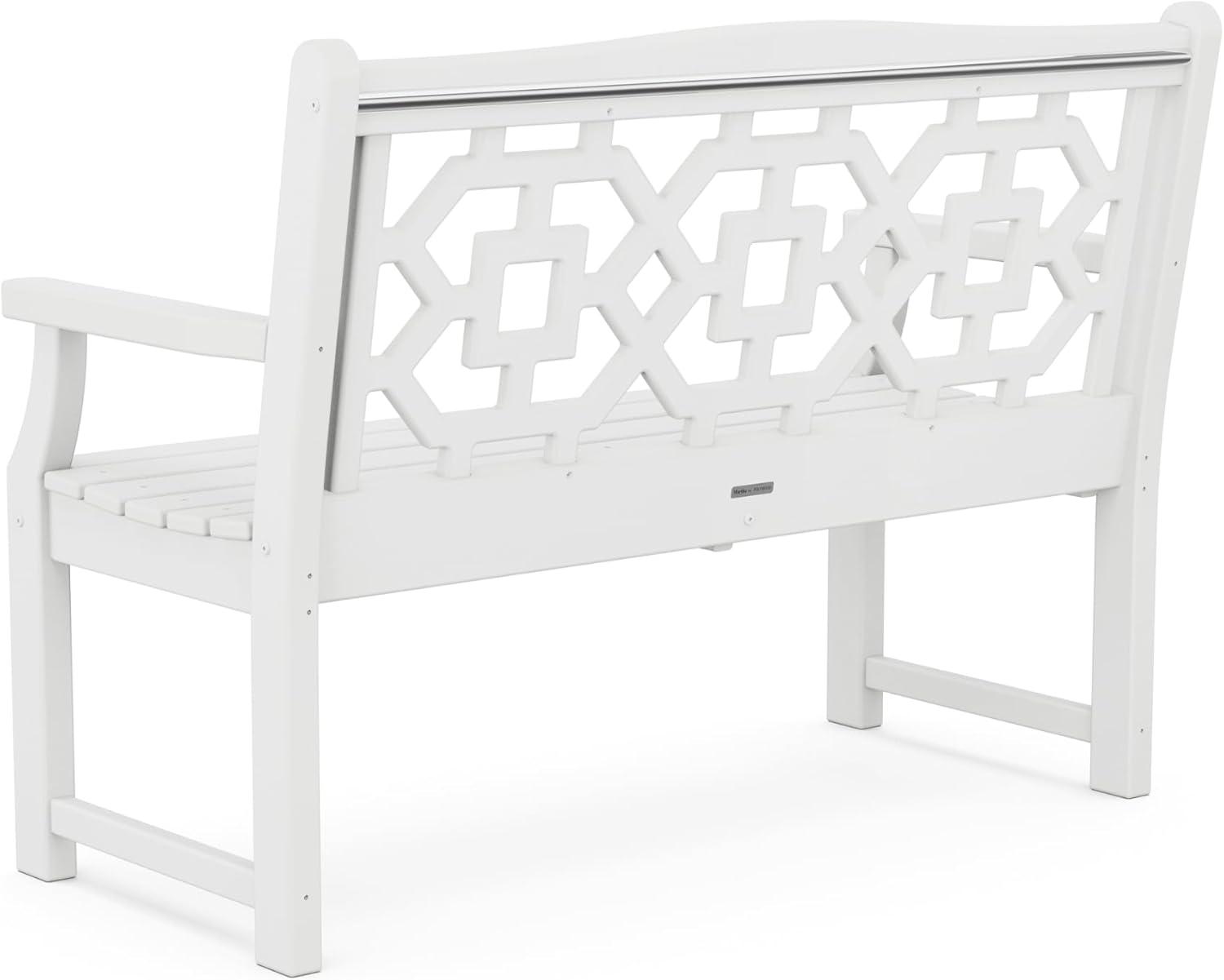 imageMartha Stewart by POLYWOOD Chinoiserie 48 Outdoor Bench for Patio Porch amp Backyard Sand Durable AllWeather HDPE Garden Seat with Back Support Classic 2 Person Seating Made in The USAWhite