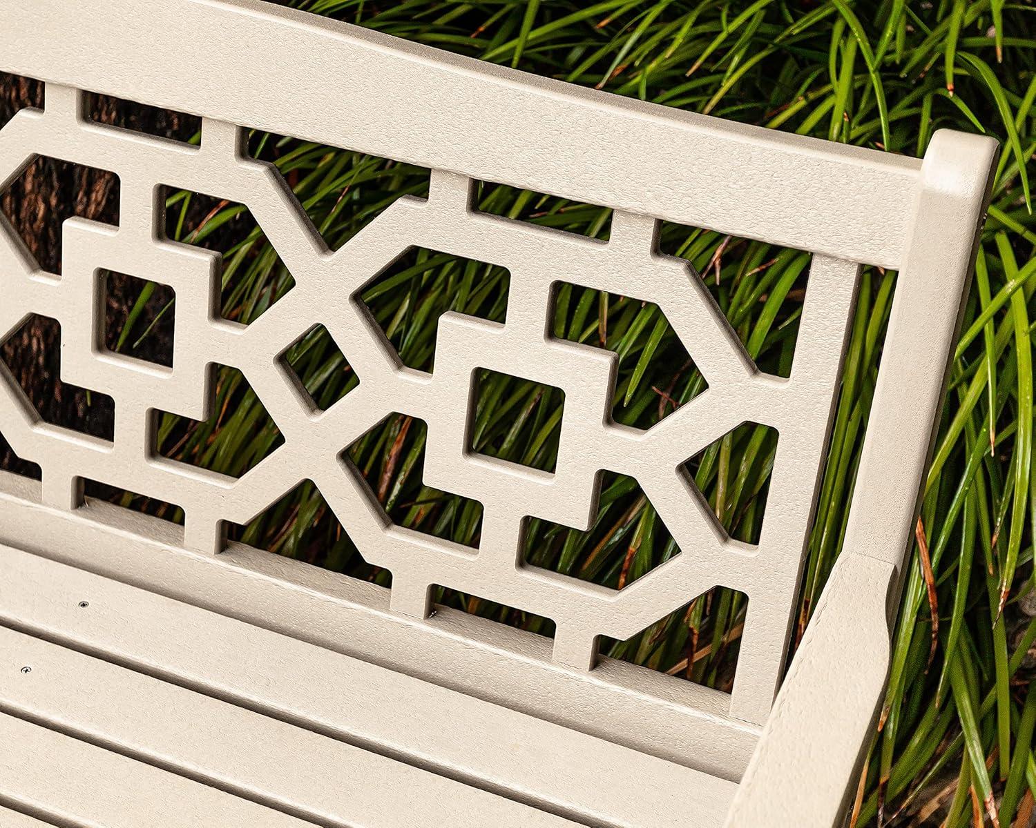 imageMartha Stewart by POLYWOOD Chinoiserie 48 Outdoor Bench for Patio Porch amp Backyard Sand Durable AllWeather HDPE Garden Seat with Back Support Classic 2 Person Seating Made in The USASand