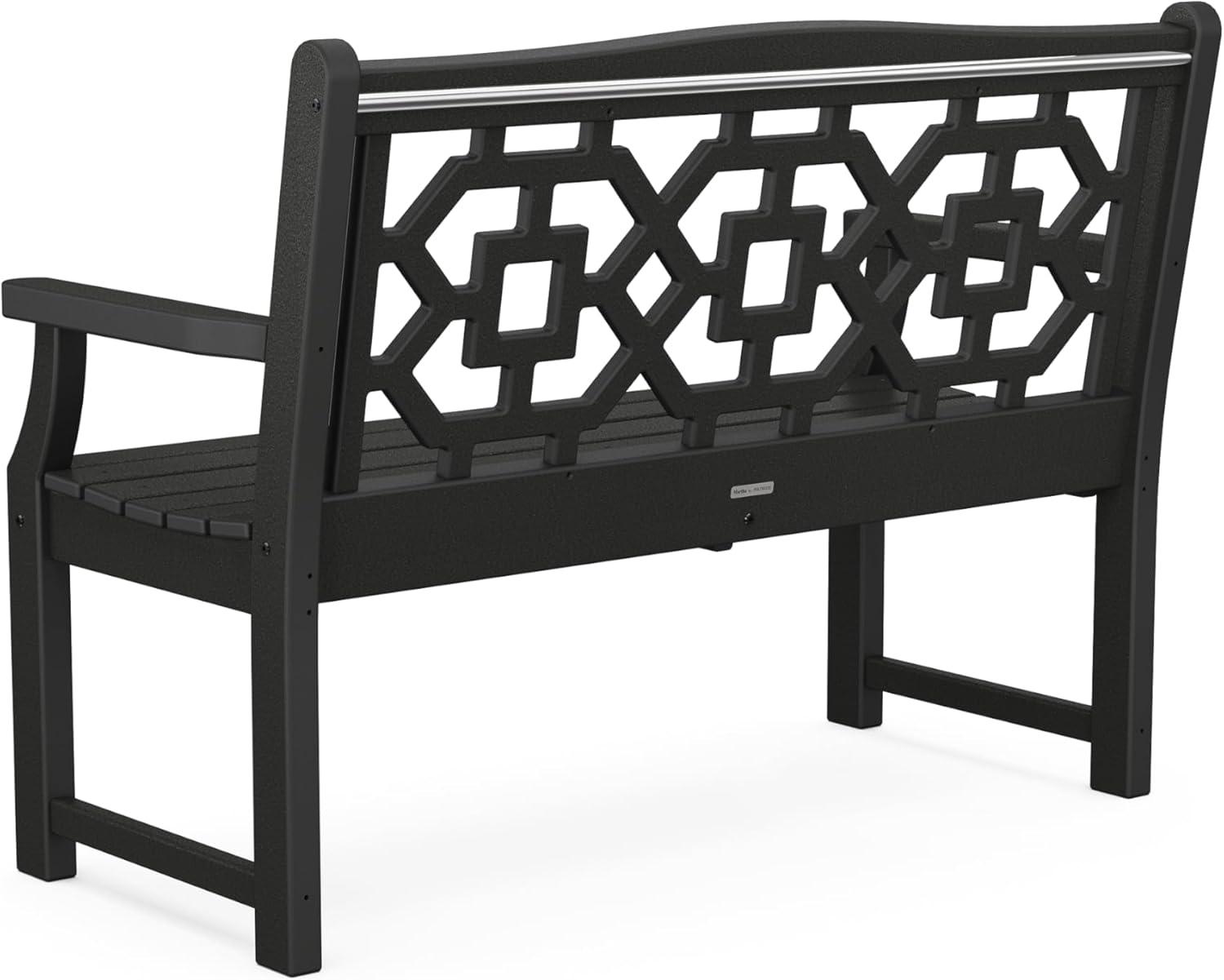 imageMartha Stewart by POLYWOOD Chinoiserie 48 Outdoor Bench for Patio Porch amp Backyard Sand Durable AllWeather HDPE Garden Seat with Back Support Classic 2 Person Seating Made in The USABlack