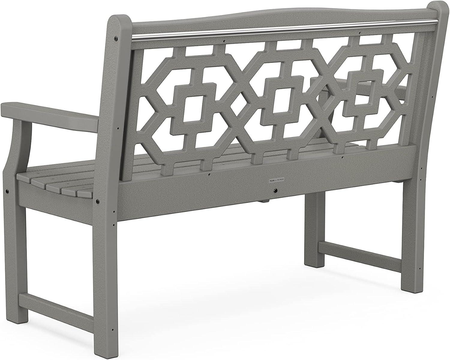 imageMartha Stewart by POLYWOOD Chinoiserie 48 Outdoor Bench for Patio Porch amp Backyard Sand Durable AllWeather HDPE Garden Seat with Back Support Classic 2 Person Seating Made in The USASlate Grey