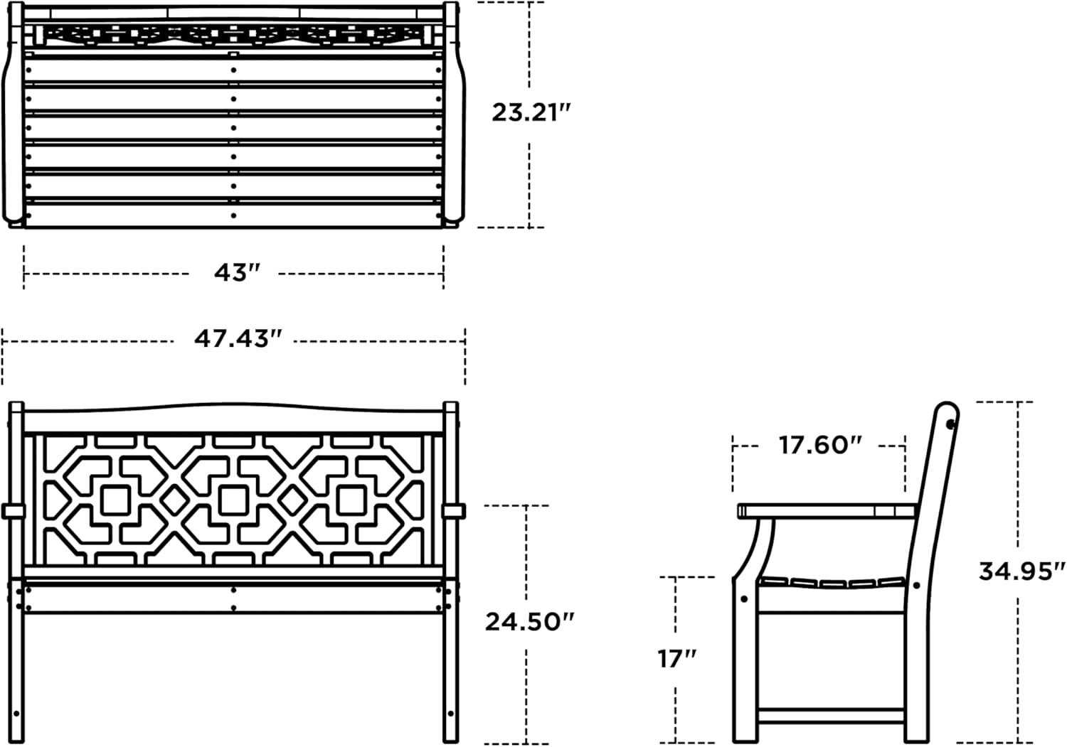 imageMartha Stewart by POLYWOOD Chinoiserie 48 Outdoor Bench for Patio Porch amp Backyard Sand Durable AllWeather HDPE Garden Seat with Back Support Classic 2 Person Seating Made in The USASand