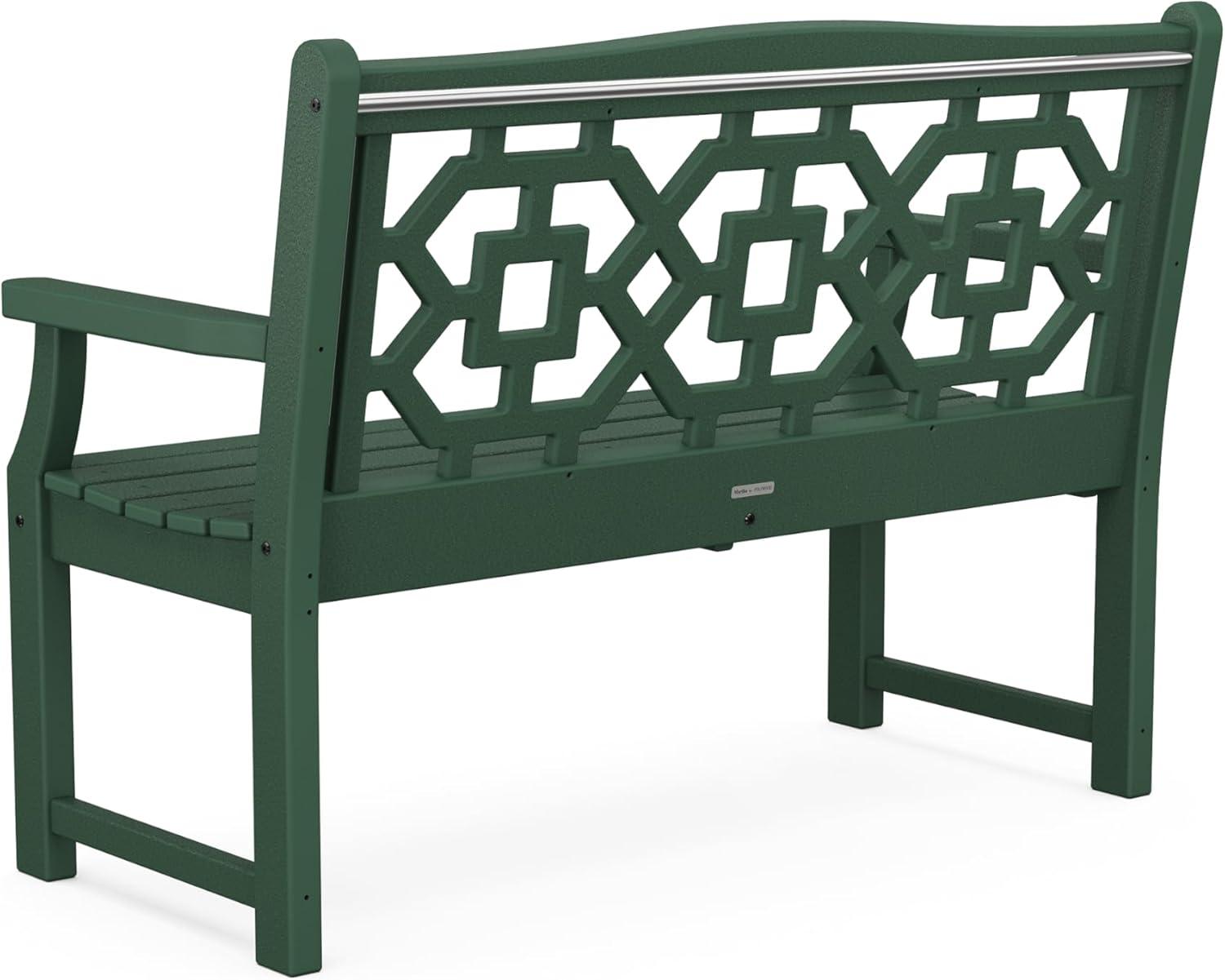 imageMartha Stewart by POLYWOOD Chinoiserie 48 Outdoor Bench for Patio Porch amp Backyard Sand Durable AllWeather HDPE Garden Seat with Back Support Classic 2 Person Seating Made in The USAGreen