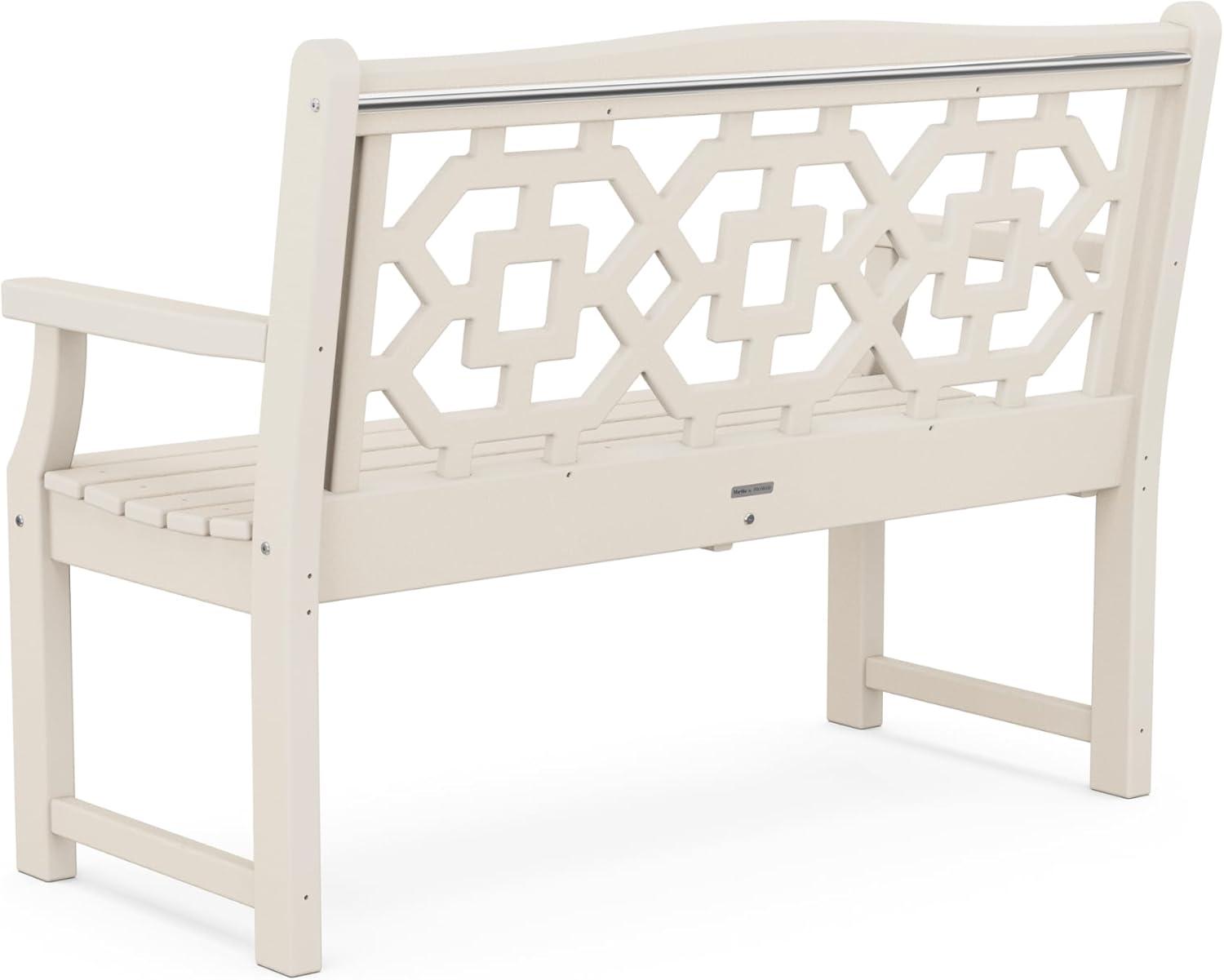 imageMartha Stewart by POLYWOOD Chinoiserie 48 Outdoor Bench for Patio Porch amp Backyard Sand Durable AllWeather HDPE Garden Seat with Back Support Classic 2 Person Seating Made in The USASand
