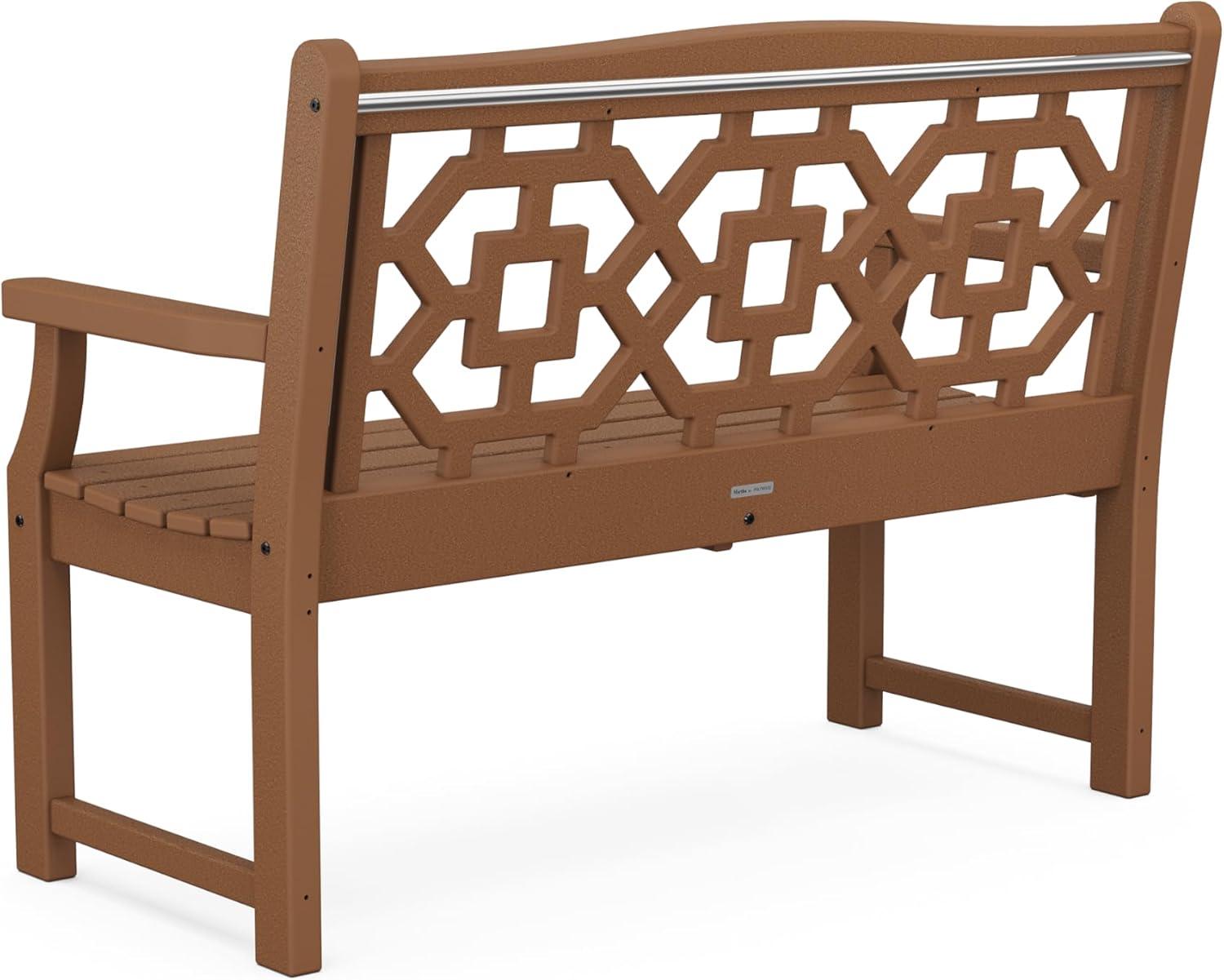 imageMartha Stewart by POLYWOOD Chinoiserie 48 Outdoor Bench for Patio Porch amp Backyard Sand Durable AllWeather HDPE Garden Seat with Back Support Classic 2 Person Seating Made in The USATeak