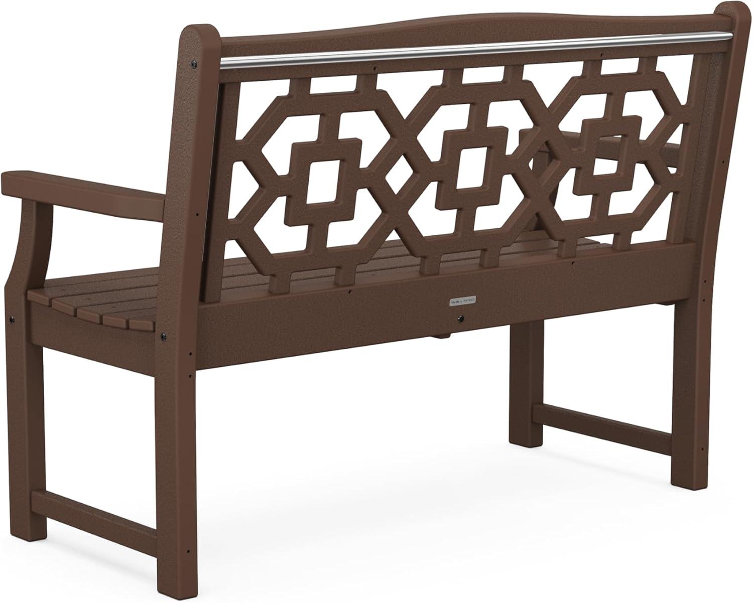 imageMartha Stewart by POLYWOOD Chinoiserie 48 Outdoor Bench for Patio Porch amp Backyard Sand Durable AllWeather HDPE Garden Seat with Back Support Classic 2 Person Seating Made in The USAMahogany