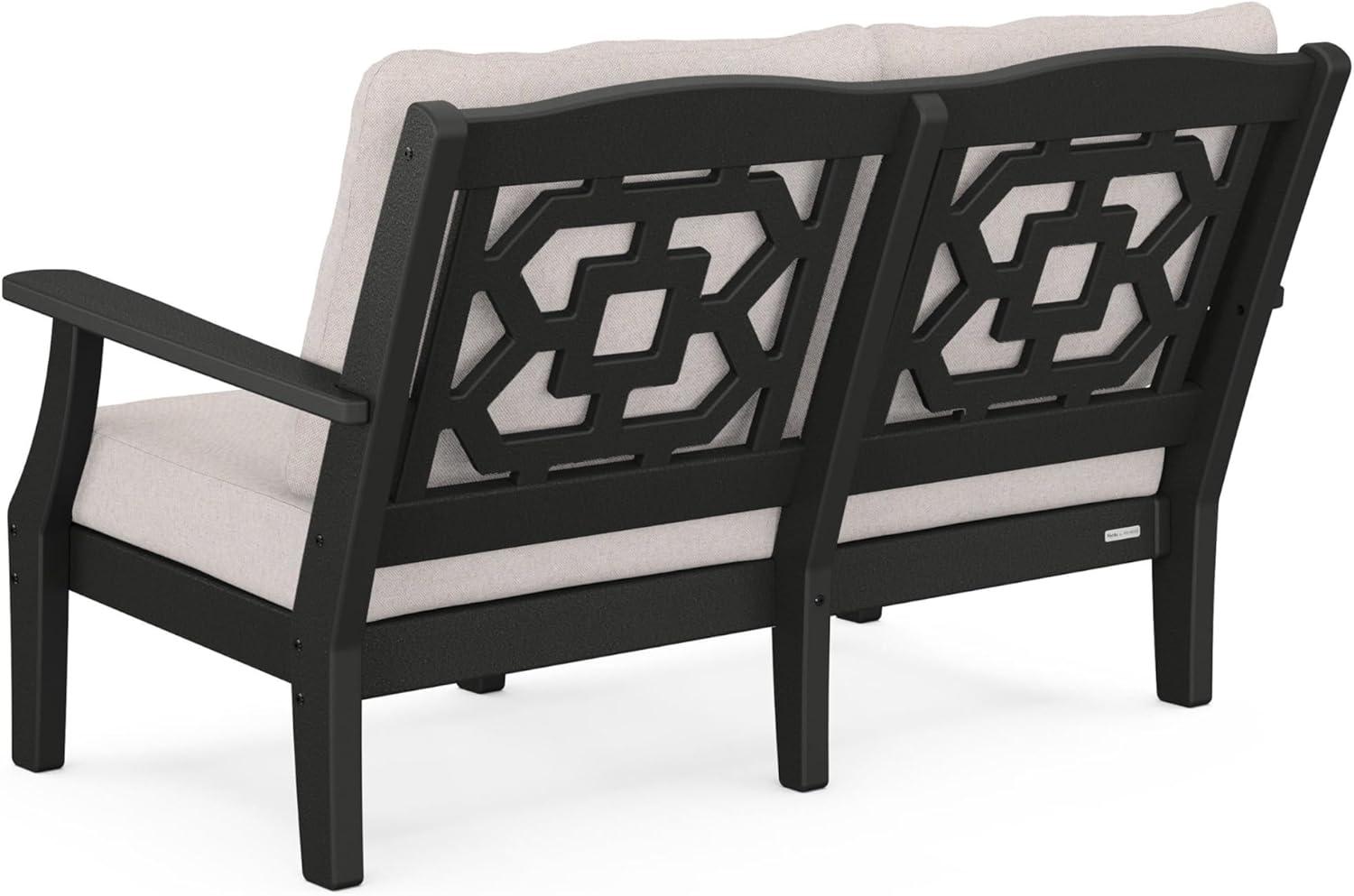 imageMartha Stewart by POLYWOOD Chinoiserie 4Piece Deep Seating Set with Loveseat in SandGlacier SpaBlack Dune Burlap