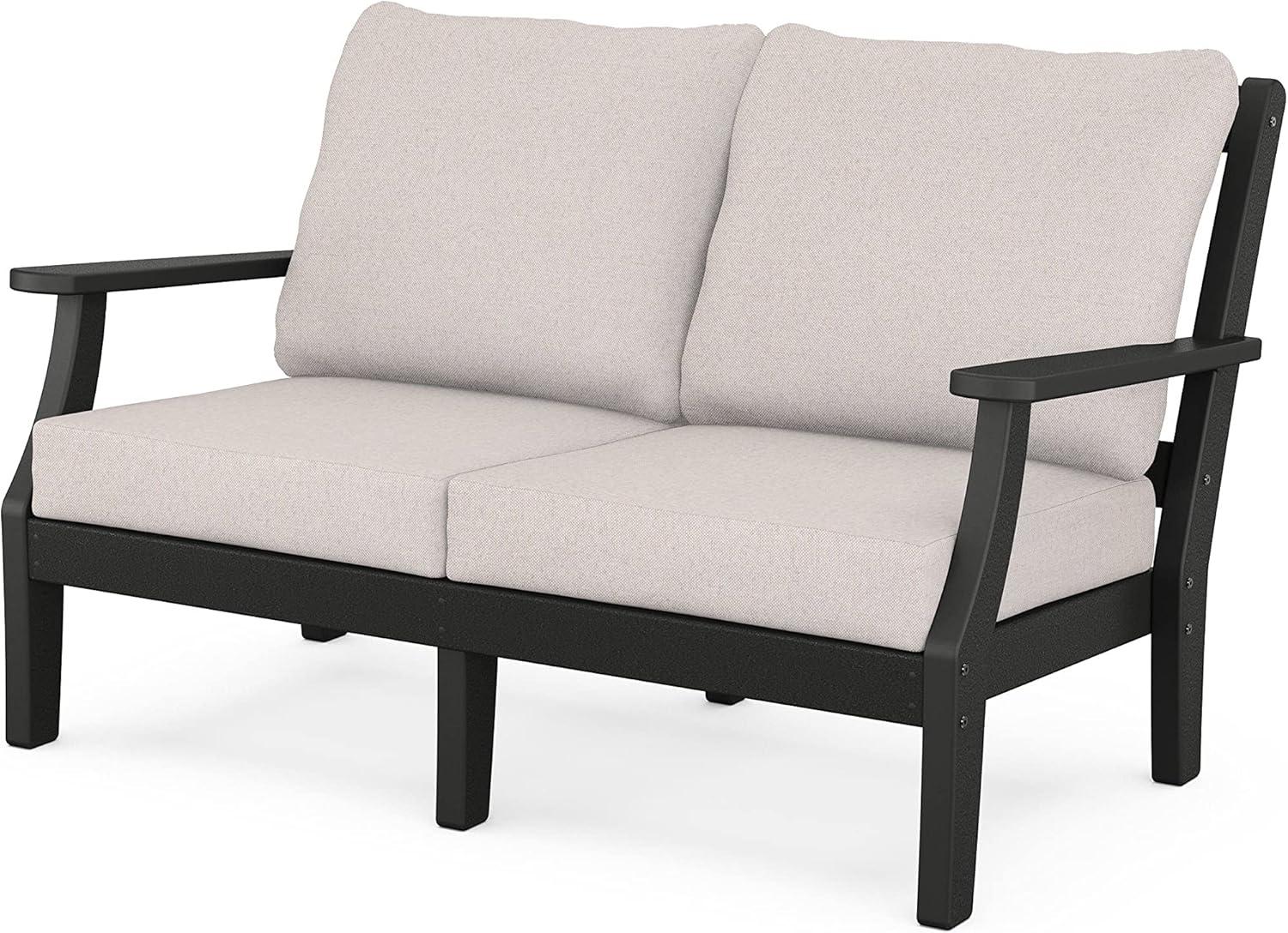 imageMartha Stewart by POLYWOOD Chinoiserie 4Piece Deep Seating Set with Loveseat in SandGlacier SpaBlack Dune Burlap