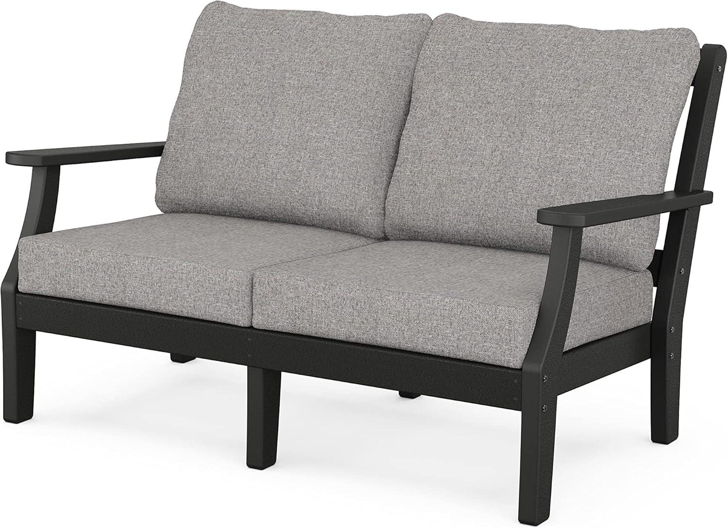 imageMartha Stewart by POLYWOOD Chinoiserie 4Piece Deep Seating Set with Loveseat in SandGlacier SpaBlack Grey Mist