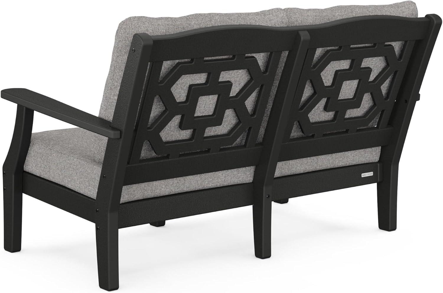 imageMartha Stewart by POLYWOOD Chinoiserie 4Piece Deep Seating Set with Loveseat in SandGlacier SpaBlack Grey Mist