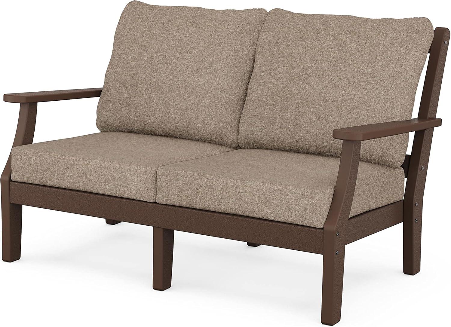 imageMartha Stewart by POLYWOOD Chinoiserie 4Piece Deep Seating Set with Loveseat in SandGlacier SpaMahogany Spiced Burlap