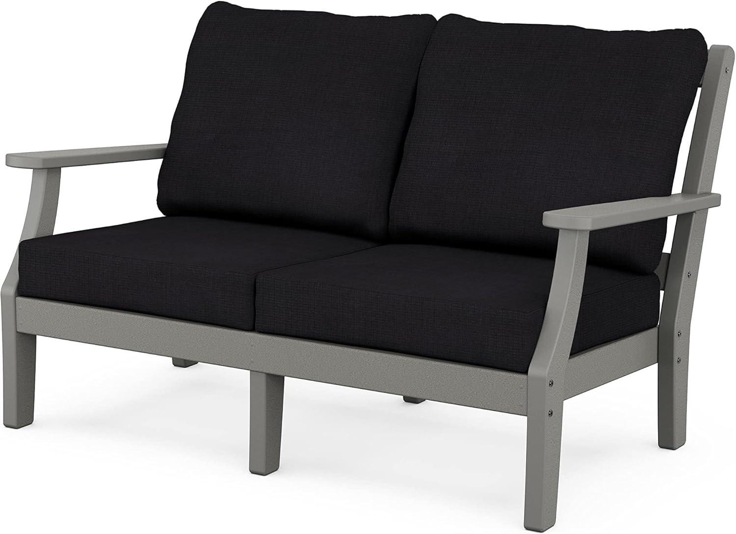 imageMartha Stewart by POLYWOOD Chinoiserie 4Piece Deep Seating Set with Loveseat in SandGlacier SpaSlate Grey Midnight Linen