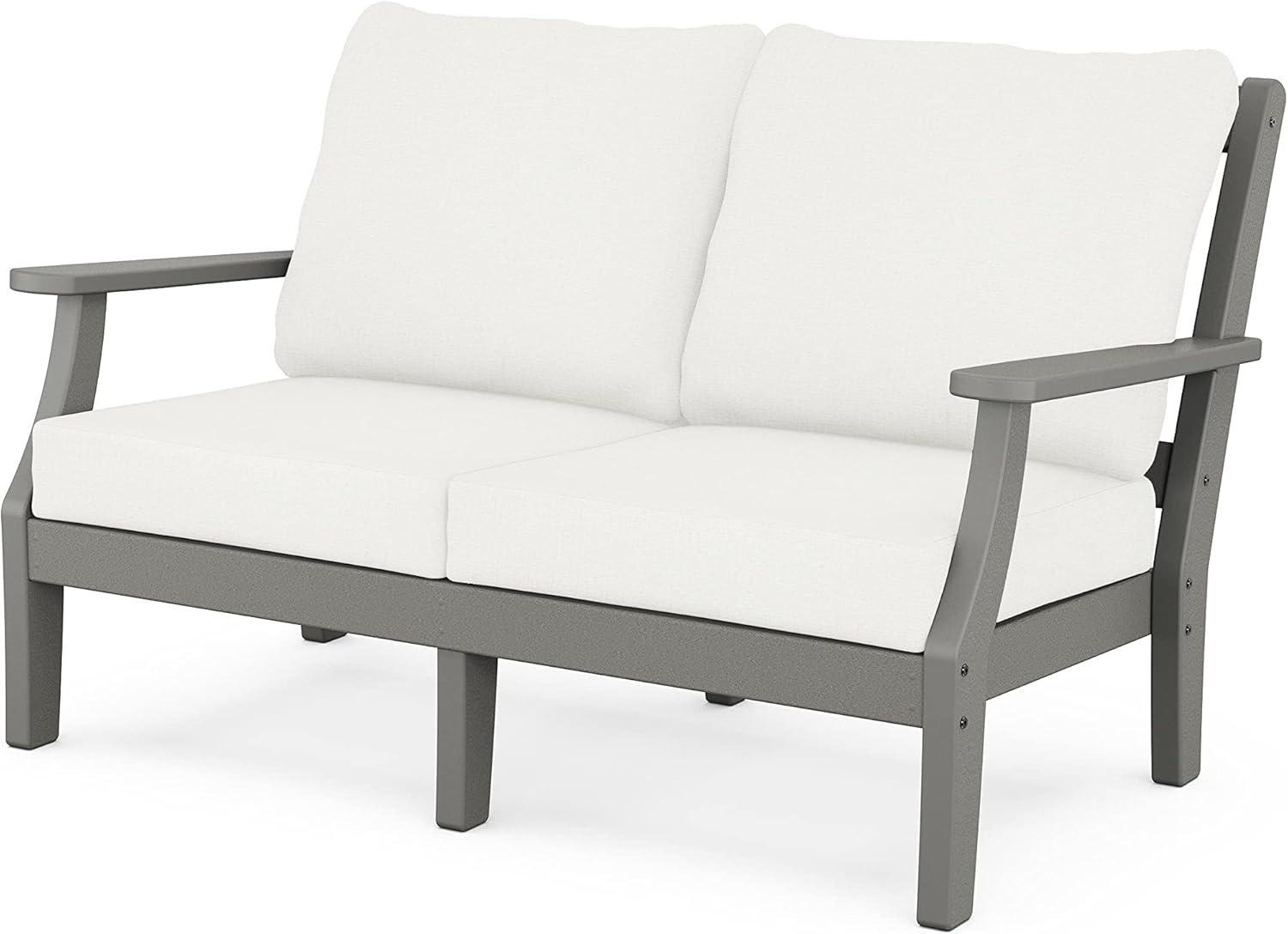 imageMartha Stewart by POLYWOOD Chinoiserie 4Piece Deep Seating Set with Loveseat in SandGlacier SpaSlate Grey Natural Linen