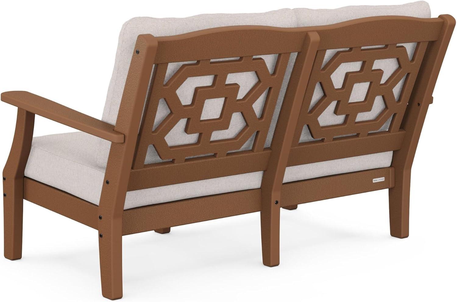 imageMartha Stewart by POLYWOOD Chinoiserie 4Piece Deep Seating Set with Loveseat in SandGlacier SpaTeak Dune Burlap