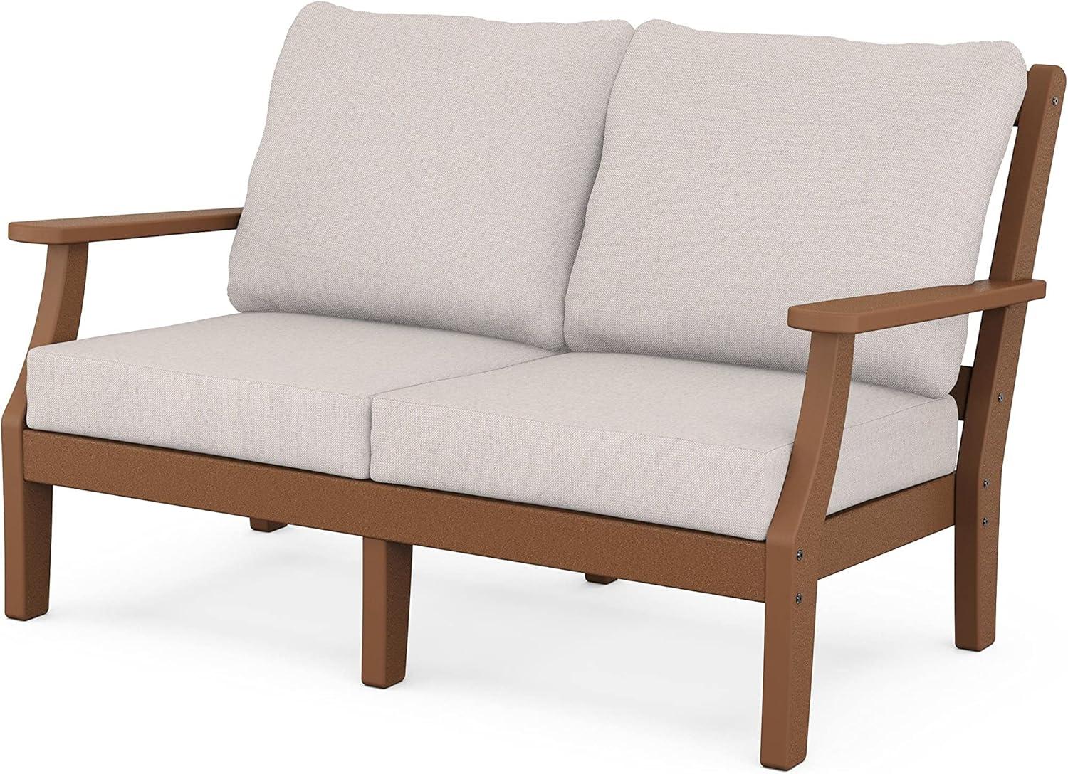 imageMartha Stewart by POLYWOOD Chinoiserie 4Piece Deep Seating Set with Loveseat in SandGlacier SpaTeak Dune Burlap