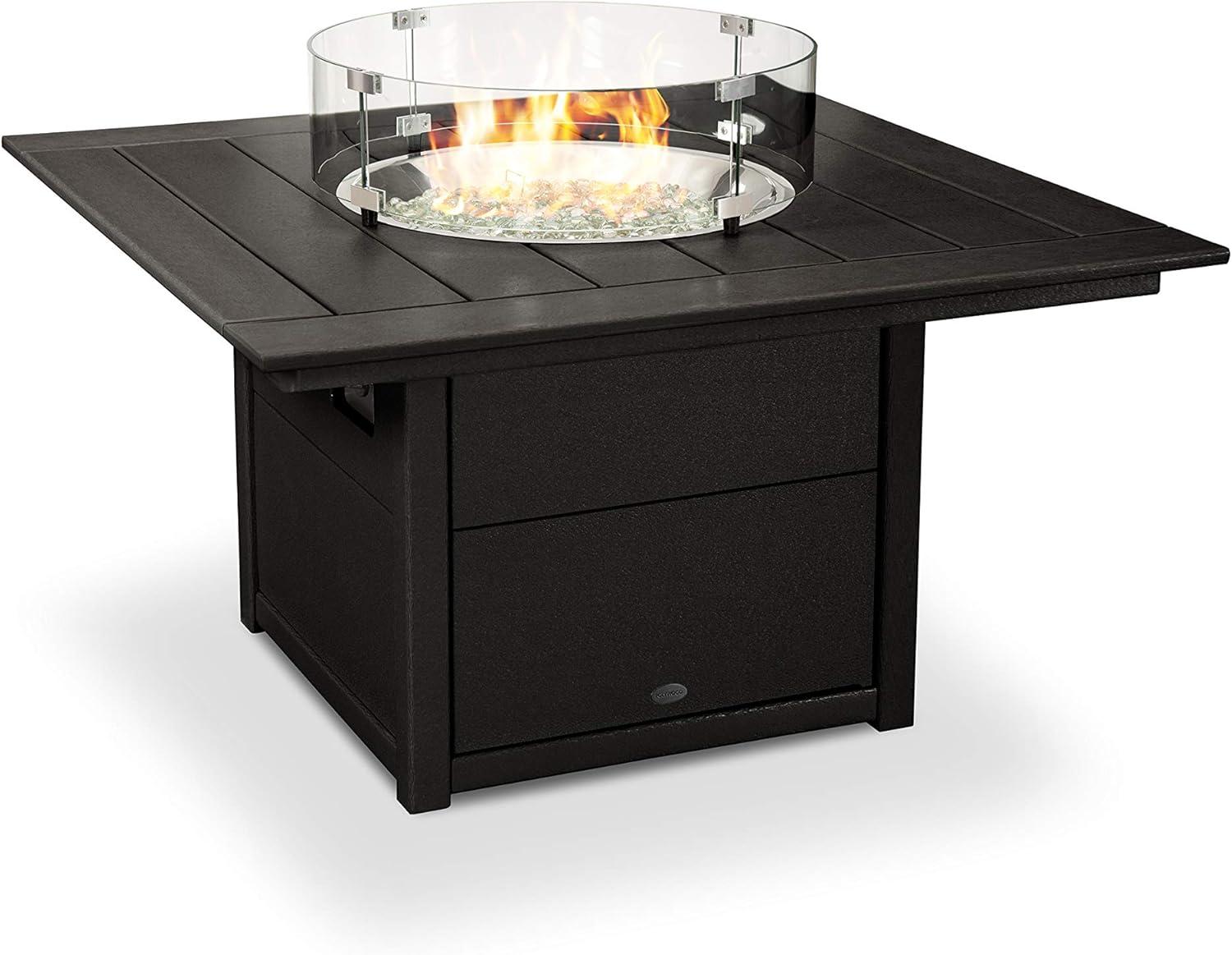 imageMartha Stewart by POLYWOOD Chinoiserie 5Piece Deep Seating Set with Fire Pit Table in SandGlacier SpaBlack Grey Mist