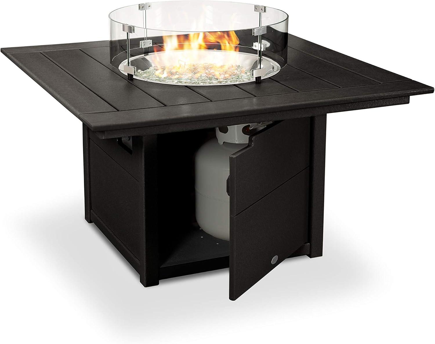 imageMartha Stewart by POLYWOOD Chinoiserie 5Piece Deep Seating Set with Fire Pit Table in SandGlacier SpaBlack Grey Mist