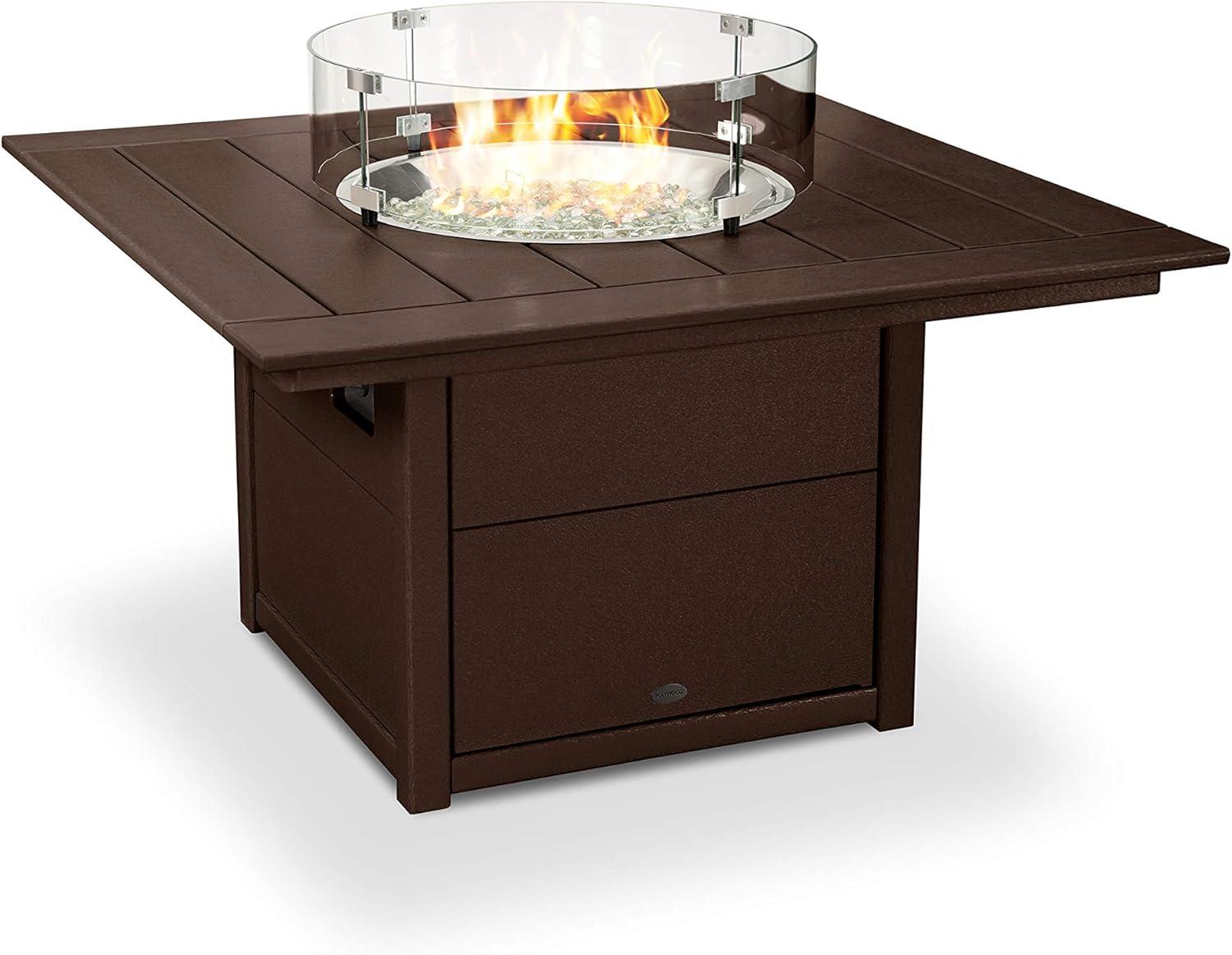 imageMartha Stewart by POLYWOOD Chinoiserie 5Piece Deep Seating Set with Fire Pit Table in SandGlacier SpaMahogany Spiced Burlap