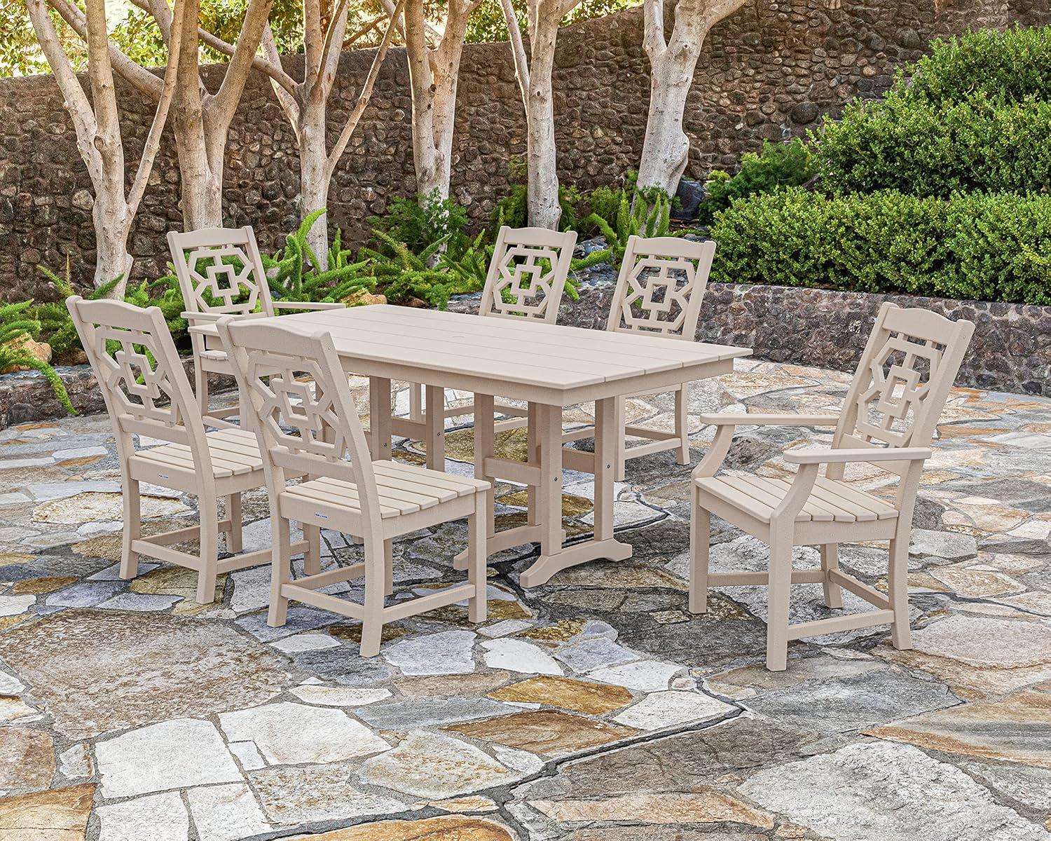 imageMartha Stewart by POLYWOOD Chinoiserie 7Piece Farmhouse Dining Set in SandTeak
