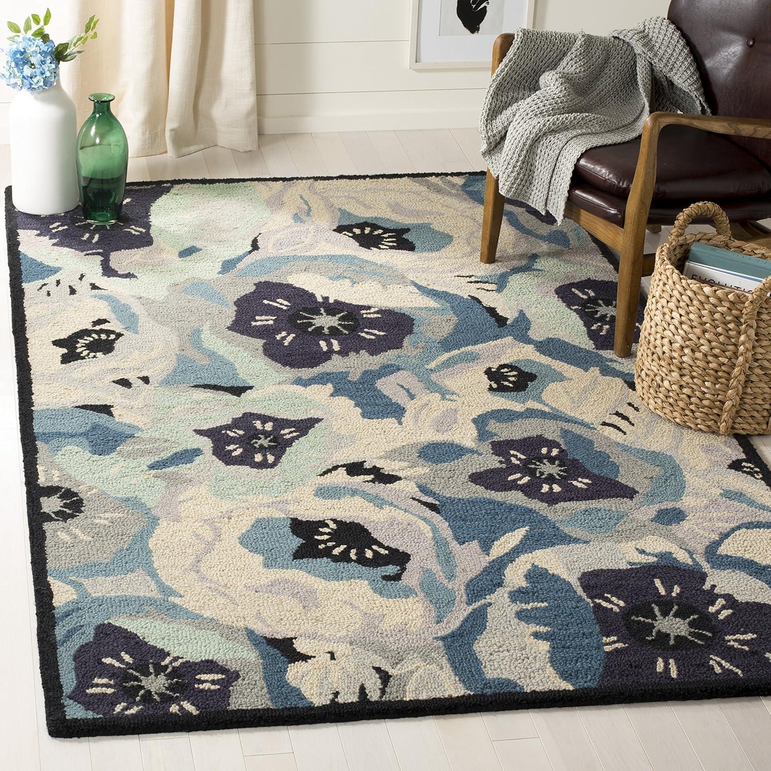 imageMartha Stewart x SAFAVIEH Area Rug Collection 3 x 5 Red Handmade Wool Ideal for Living Room Bedroom Foyer Accent Space MSR4872ABlue